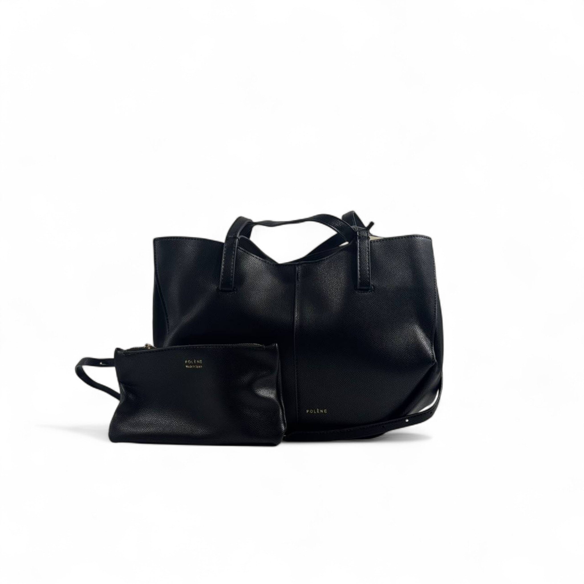 Polène Paris Leather Tote Bag with Matching Pouch – Black 🖤