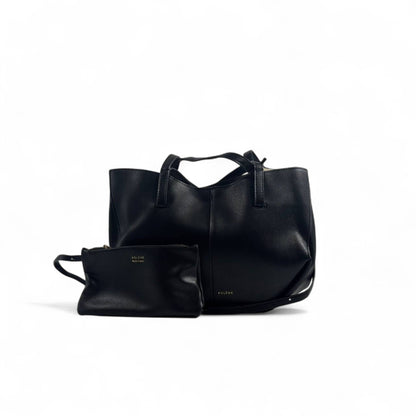 Polène Paris Leather Tote Bag with Matching Pouch – Black 🖤