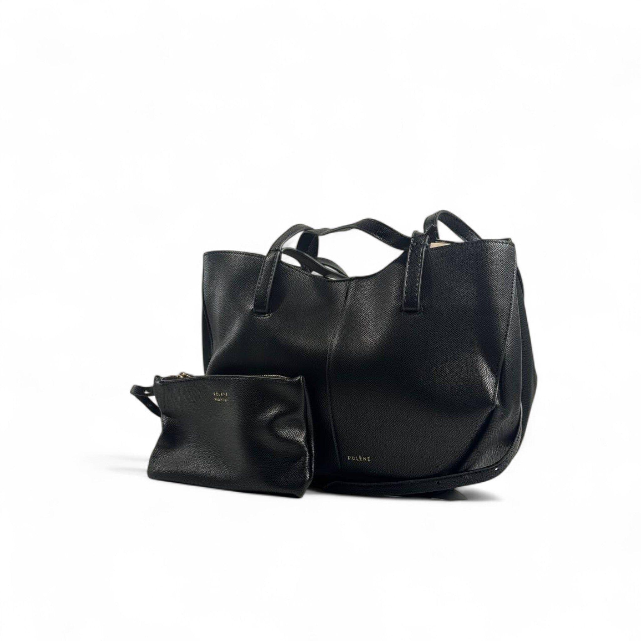 Polène Paris Leather Tote Bag with Matching Pouch – Black 🖤
