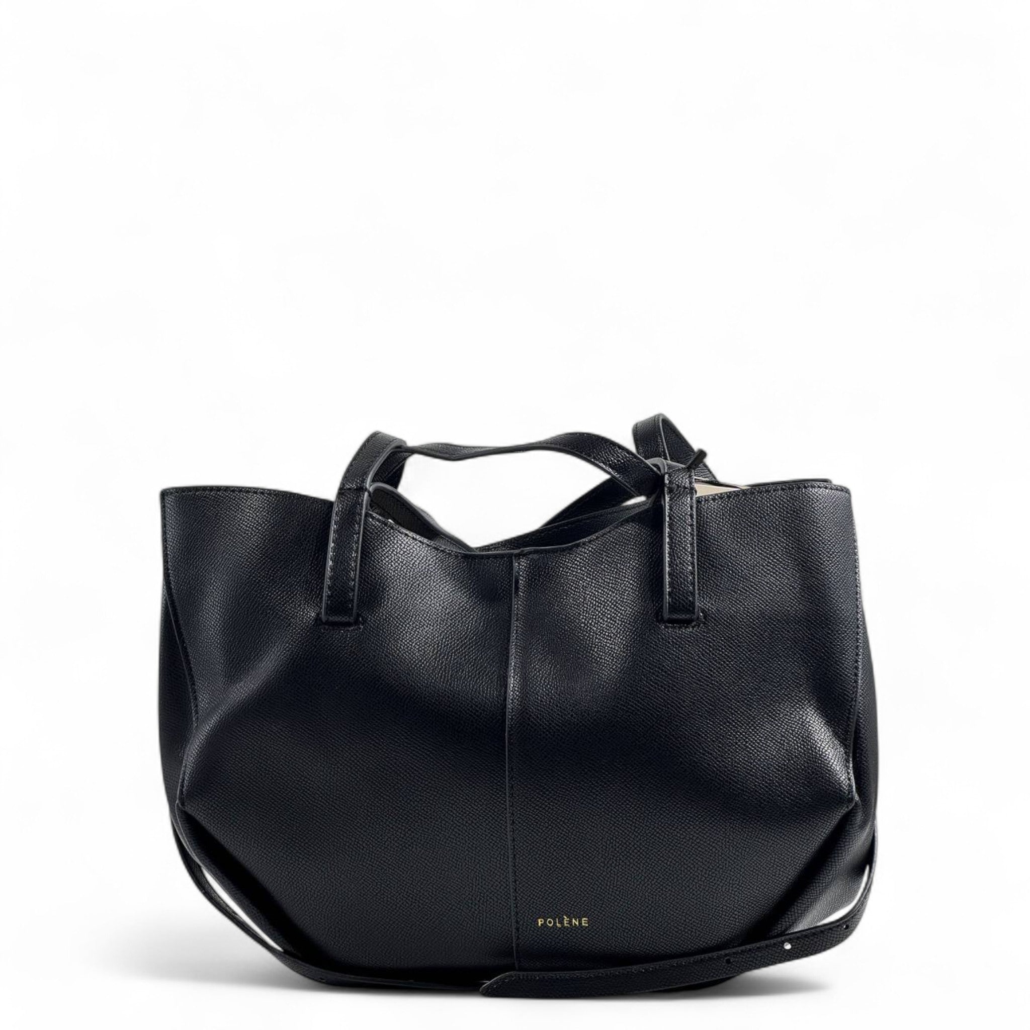 Polène Paris Leather Tote Bag with Matching Pouch – Black 🖤