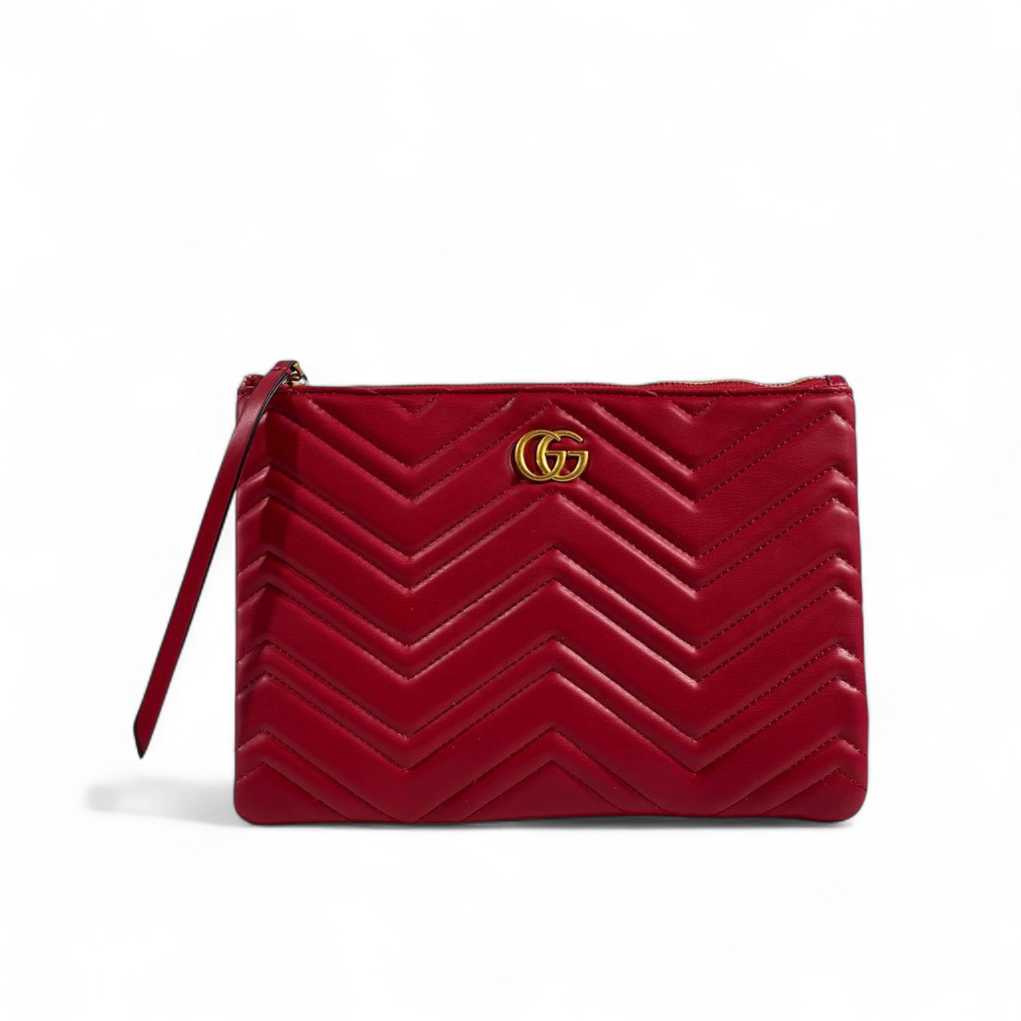 Gucci Marmont Red Quilted Leather Pouch – GG Logo ❤️