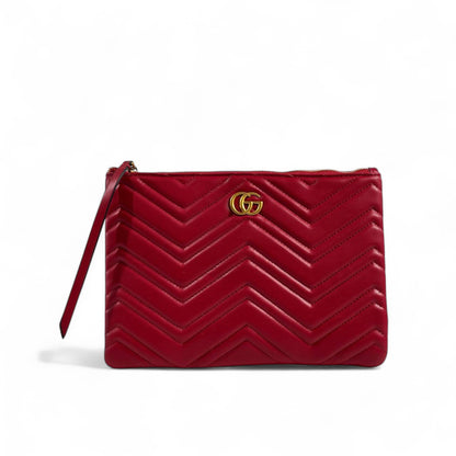 Gucci Marmont Red Quilted Leather Pouch – GG Logo ❤️