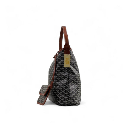 🖤🤎 Goyard Black Shoulder Bag with Brown Trim & Pouch – Elegant Contrast, Timeless Luxury ✨
