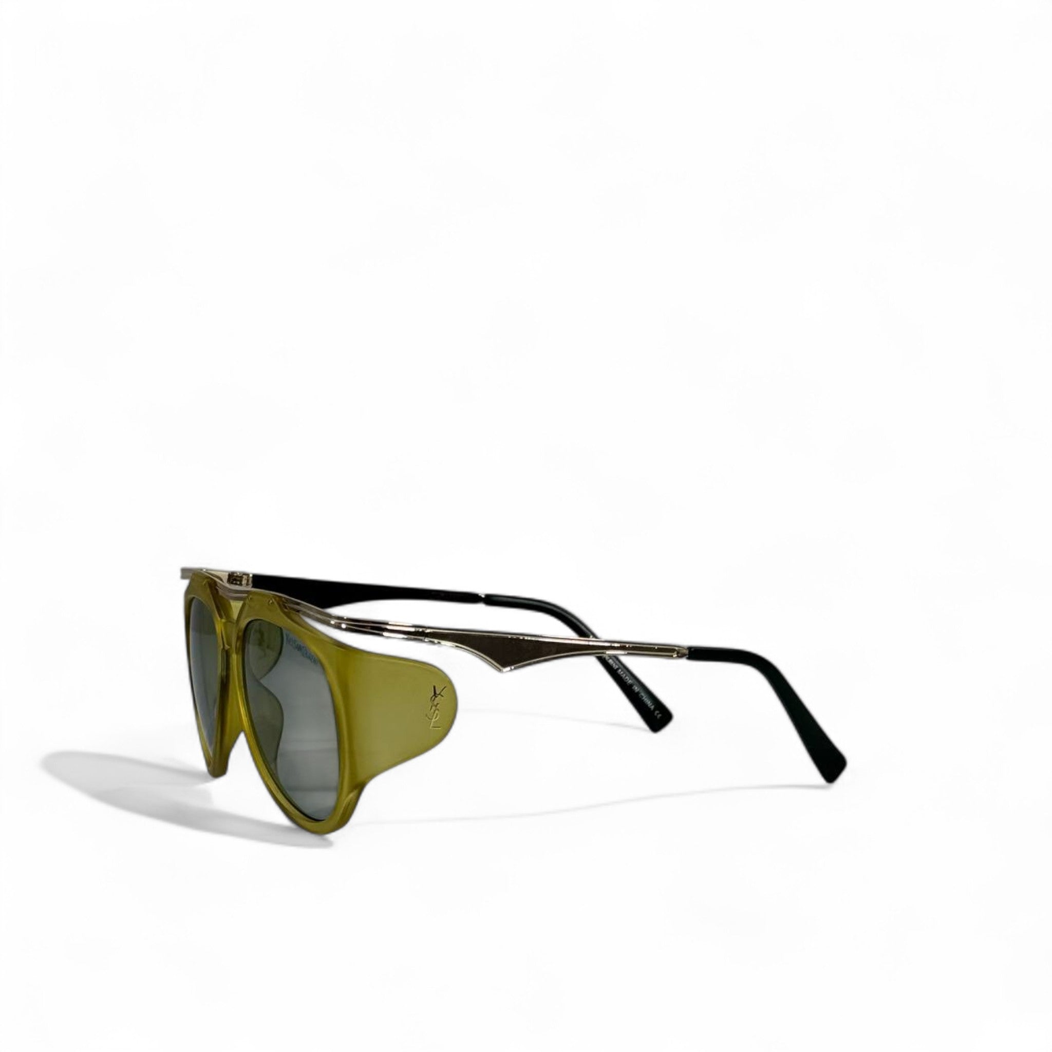 YSL Aviator Sunglasses – Green Frame with Silver Accents 💚✨