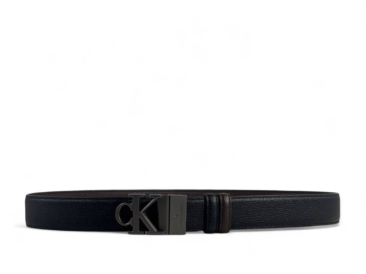 Calvin Klein Black Leather Belt with CK Logo Buckle – 115CM 🖤✨