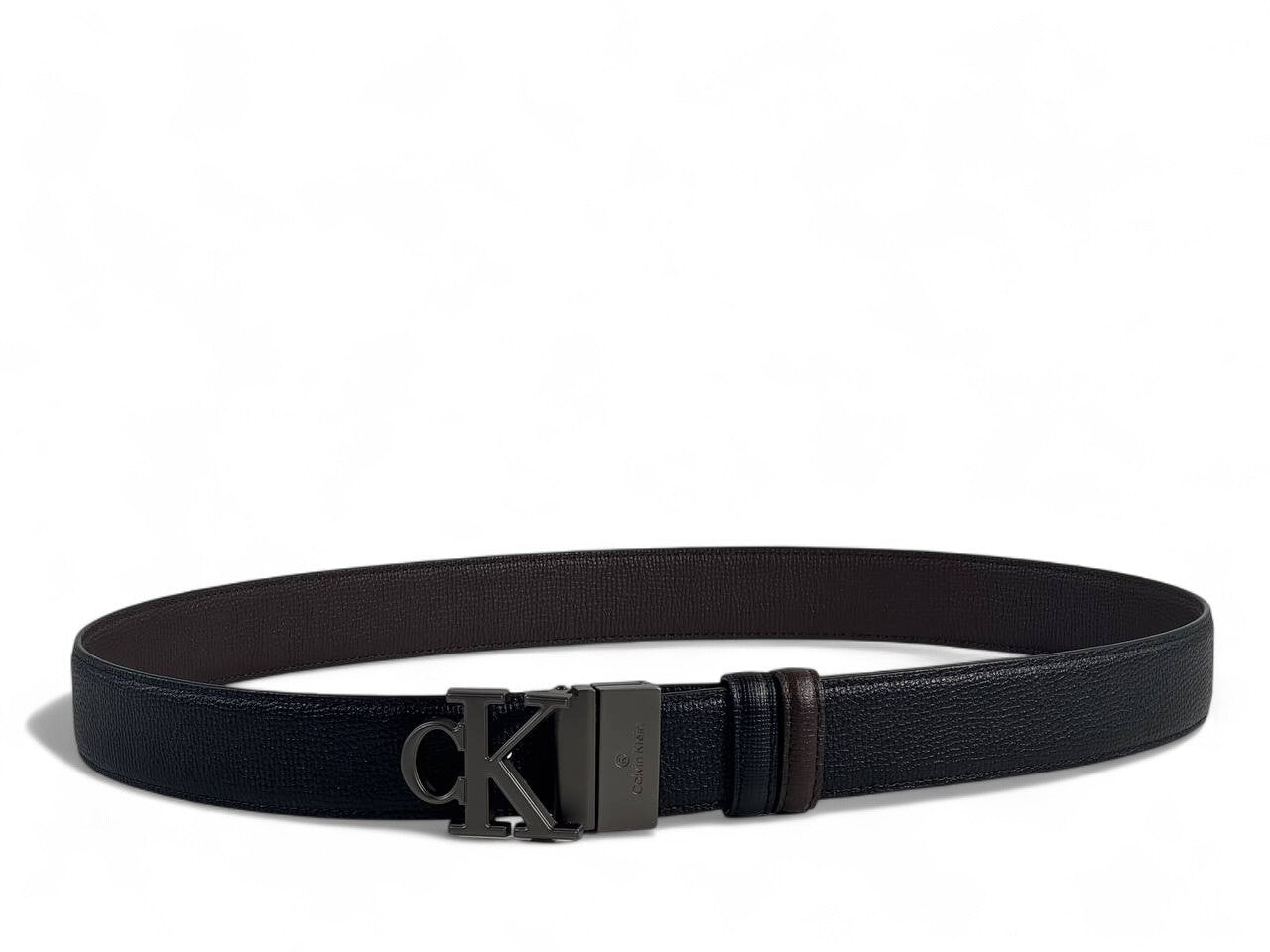 Calvin Klein Black Leather Belt with CK Logo Buckle – 115CM 🖤✨