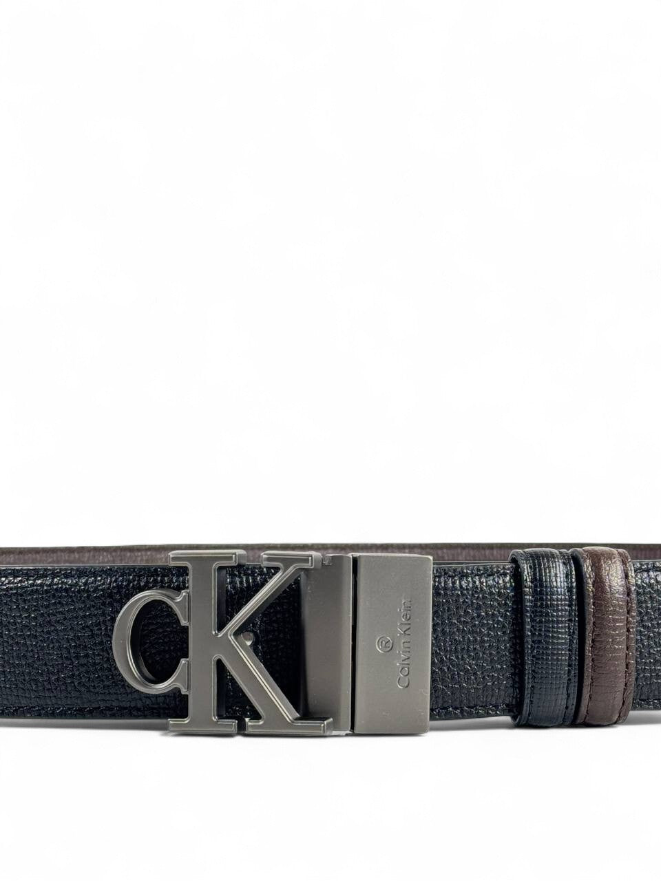 Calvin Klein Black Leather Belt with CK Logo Buckle – 115CM 🖤✨