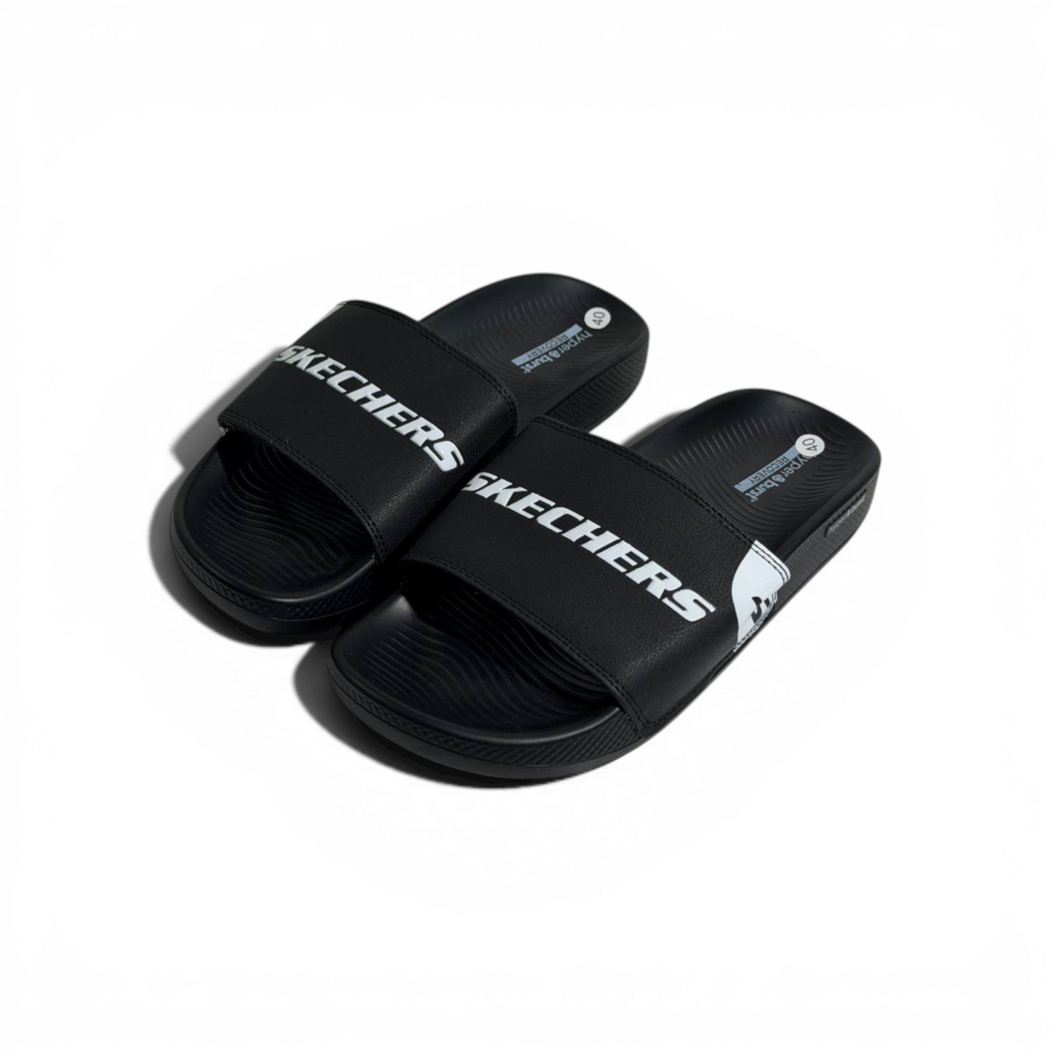 🖤⚡ Skechers Hyper Burst Slides – Black Logo Edition | Ultimate Comfort & Style