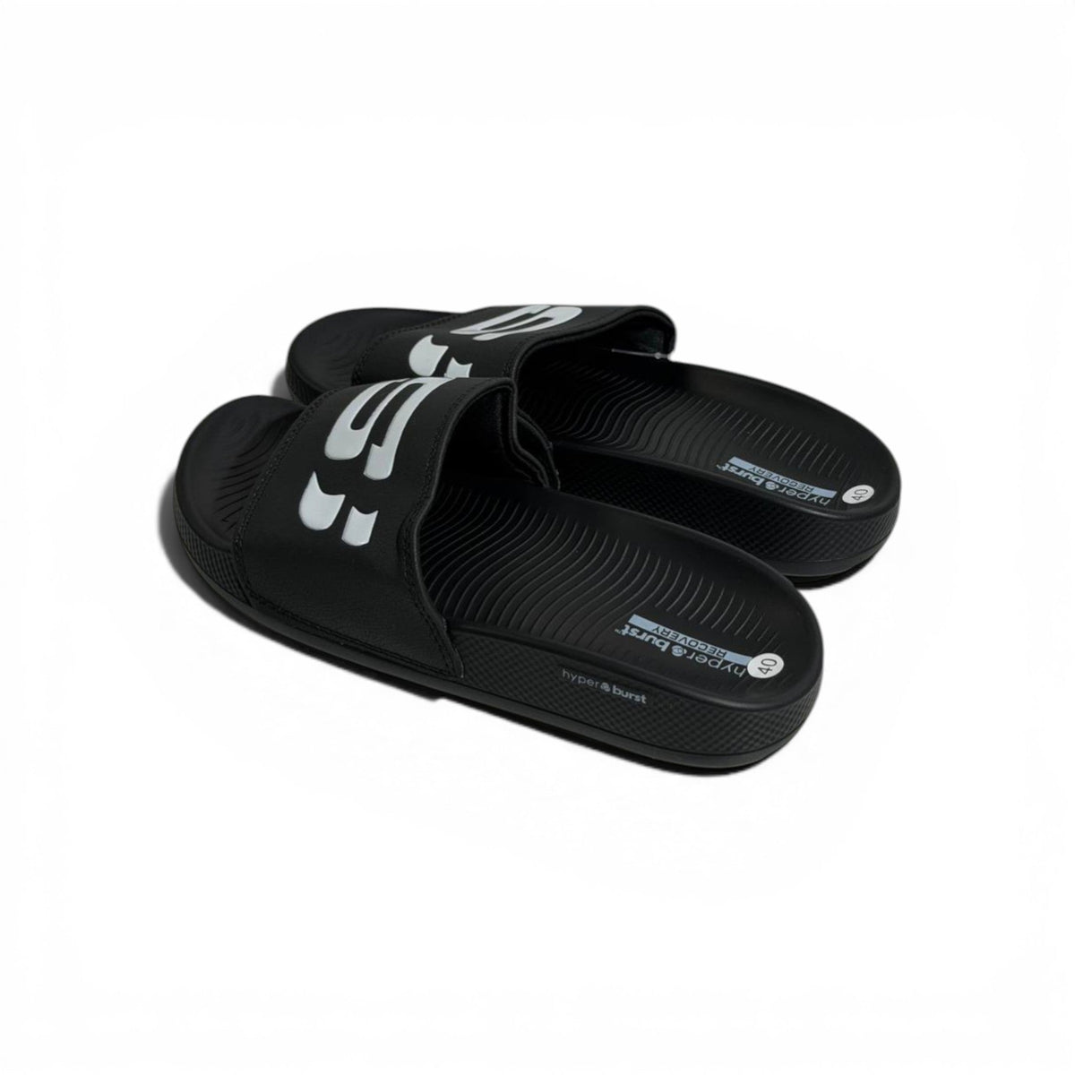 🖤⚡ Skechers Hyper Burst Slides – Black Bold Logo Edition | Ultra Comfort