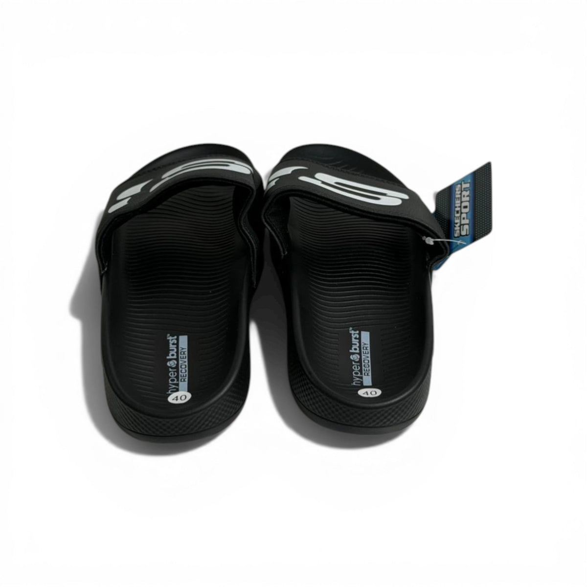 🖤⚡ Skechers Hyper Burst Slides – Black Bold Logo Edition | Ultra Comfort