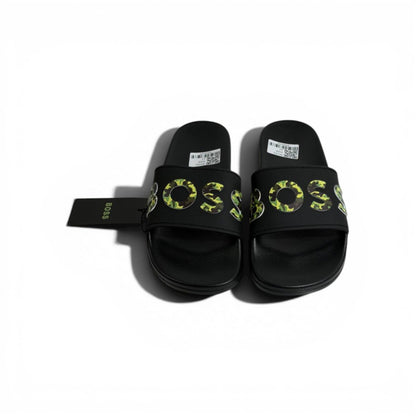 🖤🔥 BOSS Camouflage Logo Slides – Black Statement Street Style