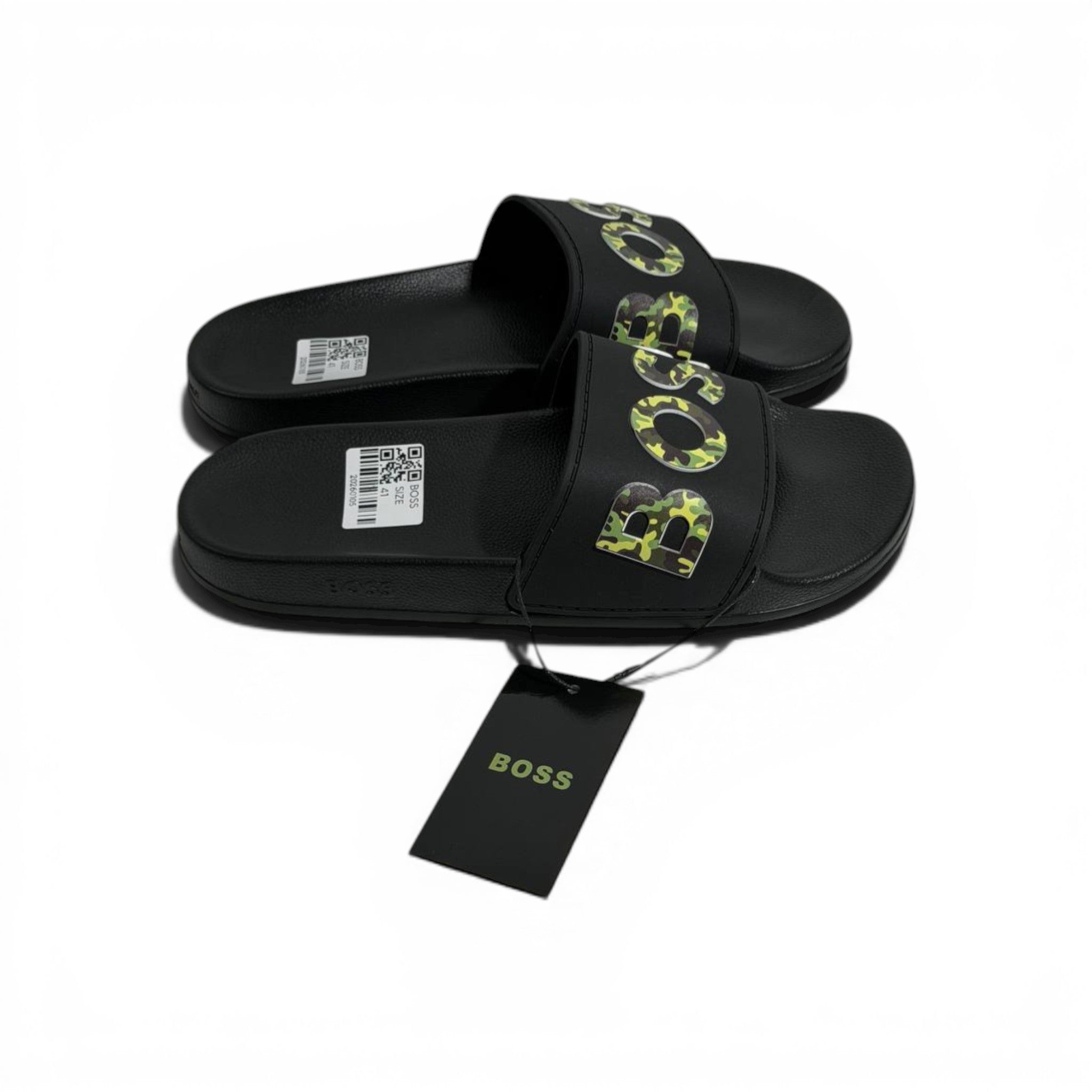 🖤🔥 BOSS Camouflage Logo Slides – Black Statement Street Style