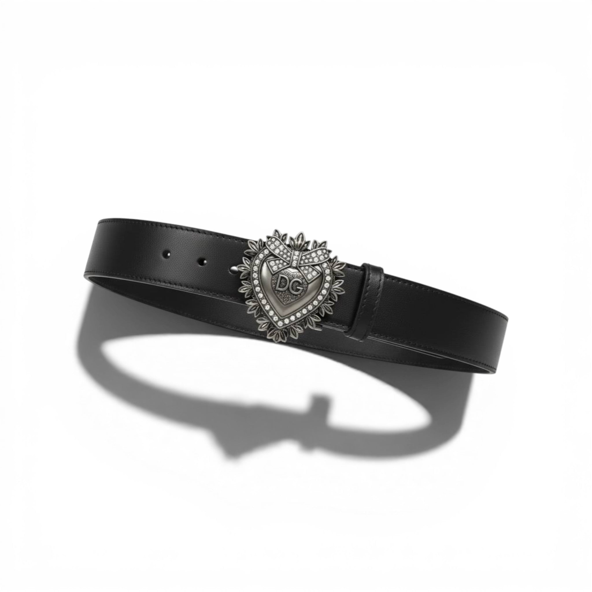 🖤✨ Dolce & Gabbana Heart Crystal Belt – Silver DG Buckle | 110 cm