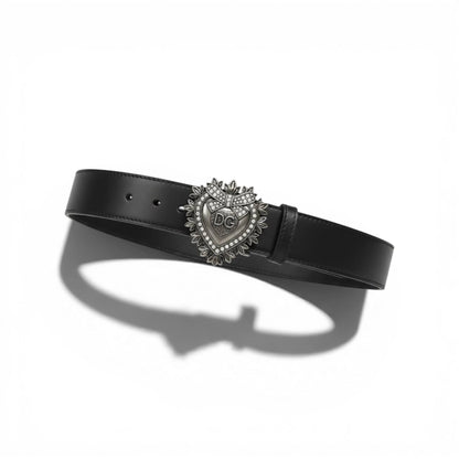 🖤✨ Dolce & Gabbana Heart Crystal Belt – Silver DG Buckle | 110 cm