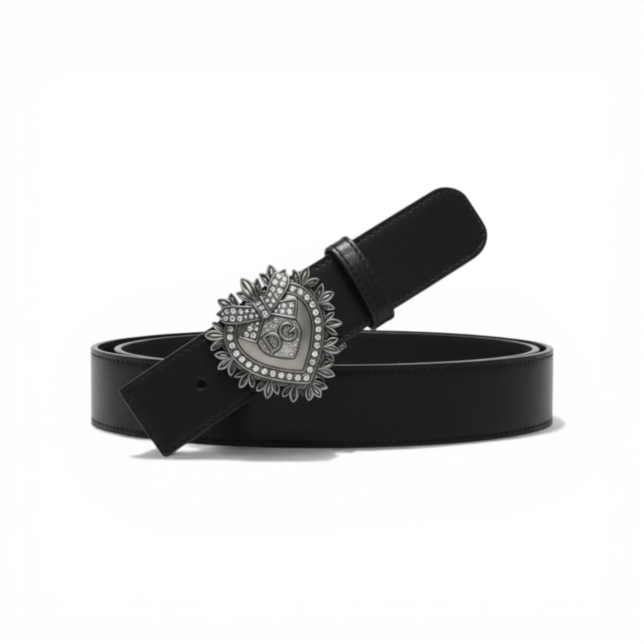 🖤✨ Dolce & Gabbana Heart Crystal Belt – Silver DG Buckle | 110 cm