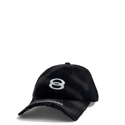 Balenciaga Distressed Cap – “8” Black Edition 🖤🧢
