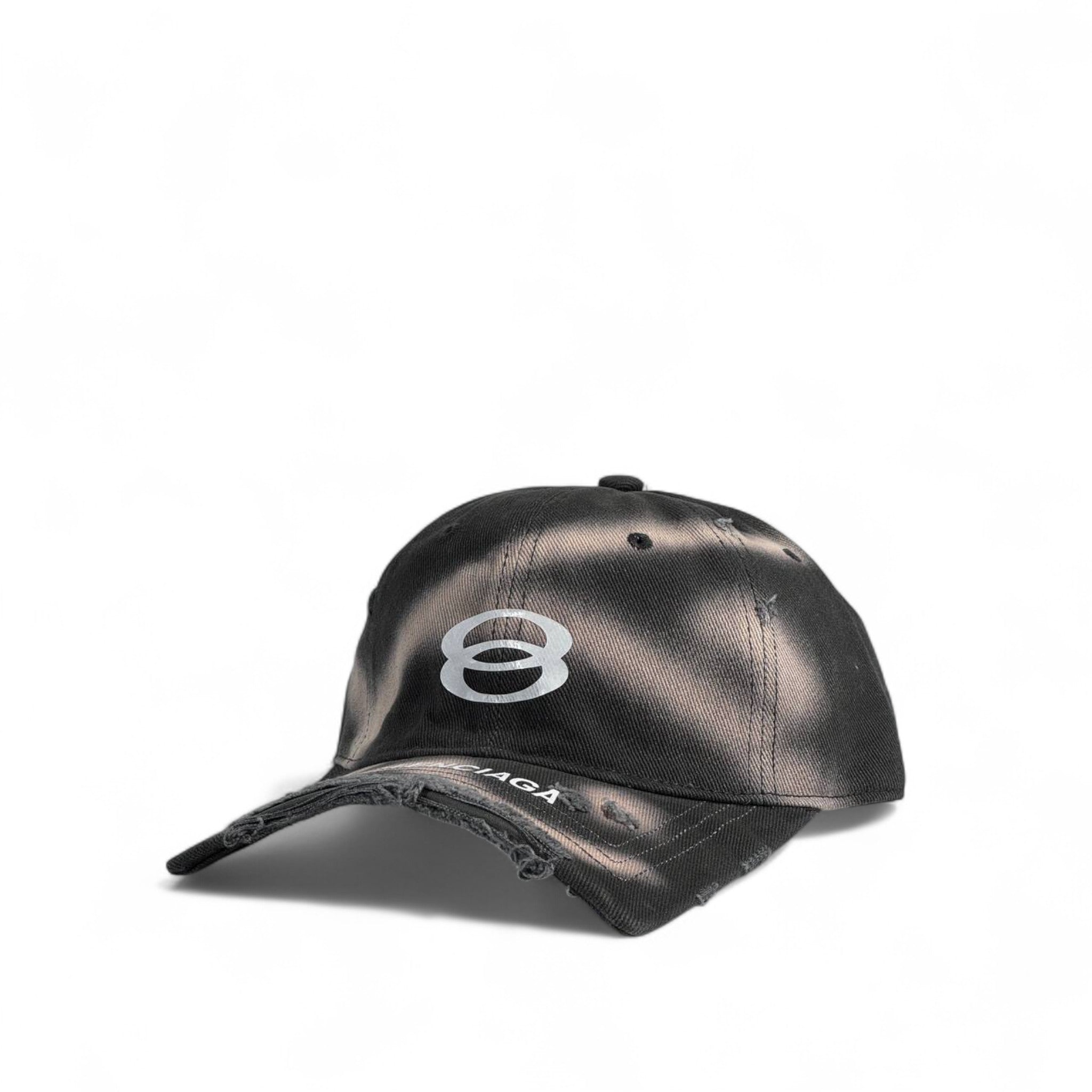 Balenciaga Distressed Cap – “8” Washed Black 🖤🔥