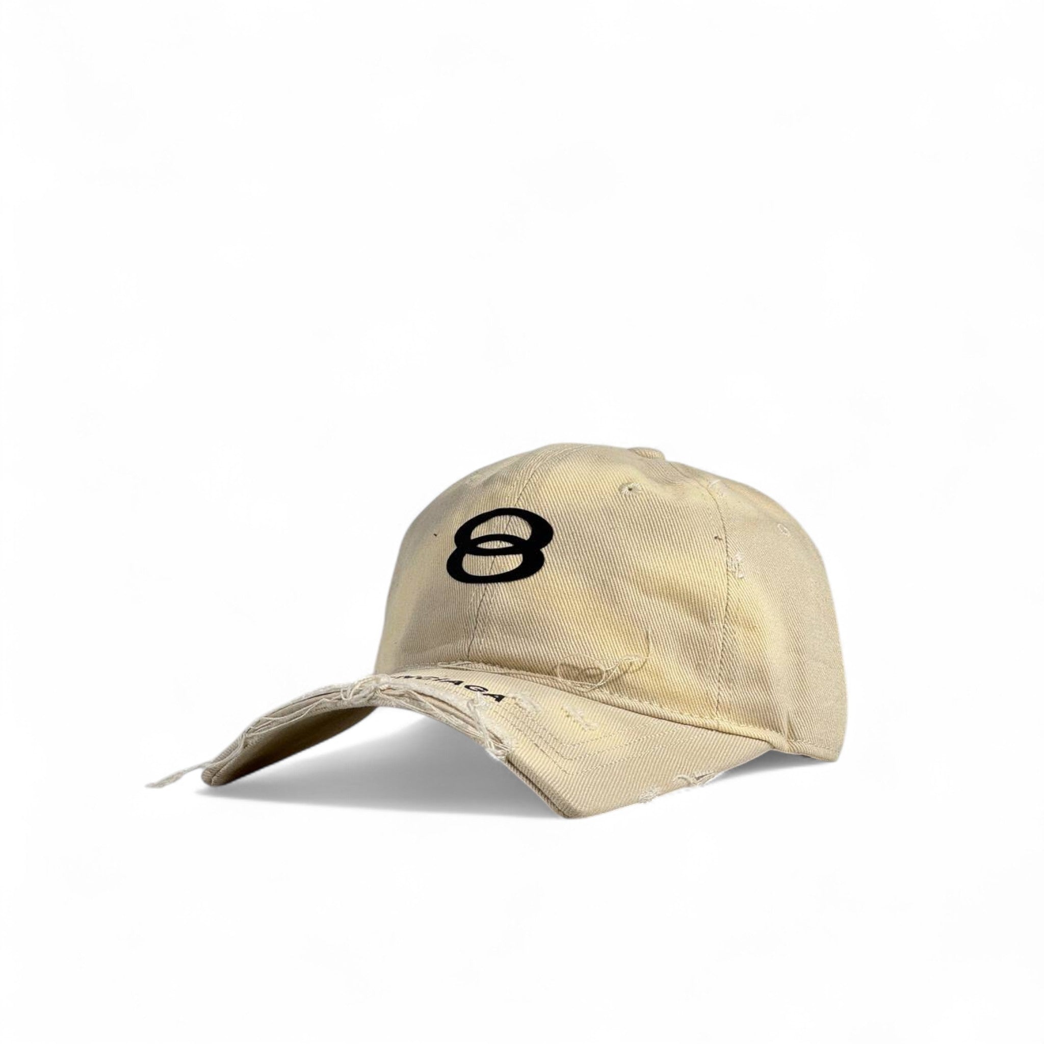 Balenciaga Distressed Cap – “8” Sand Beige 🤍☀️