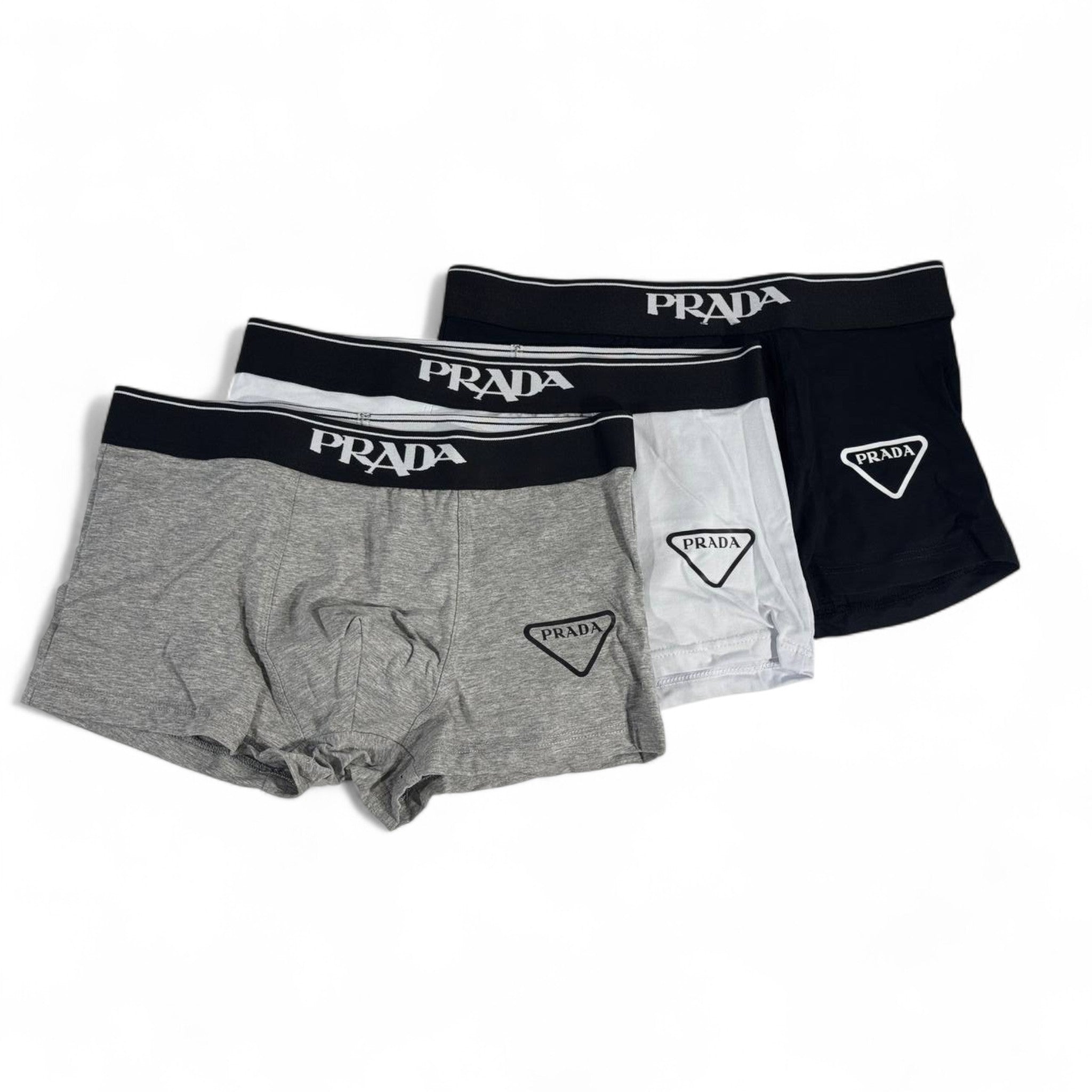 Prada Essential Boxer Shorts – 3 Pack (Grey, White & Black)