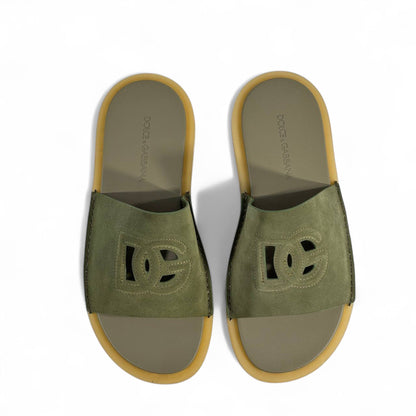 Dolce & Gabbana Olive Green Suede Slides – Effortless Elegance