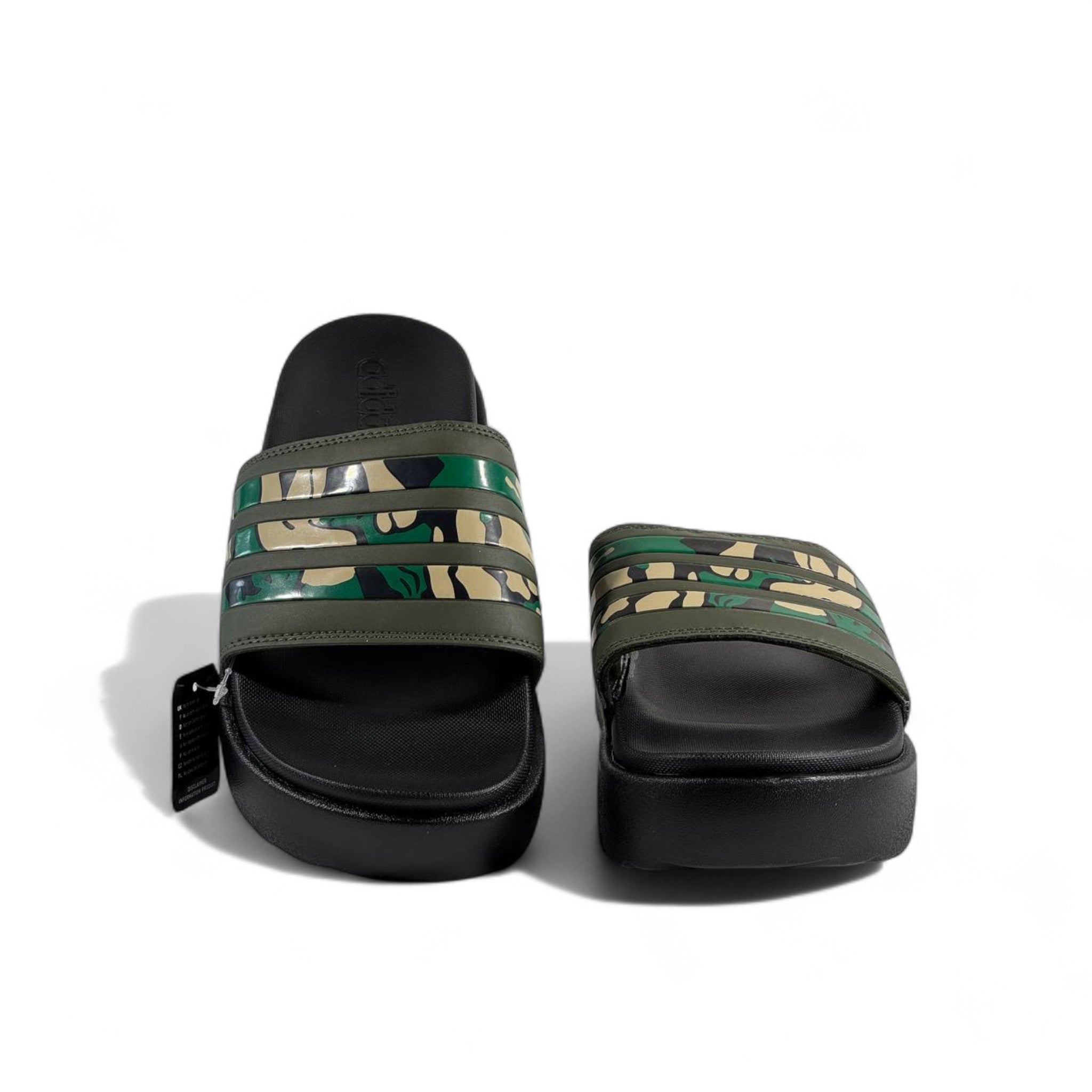 🪖 Adidas Camo Stripes Platform Slippers – Army Green Streetwear Style 💚🖤
