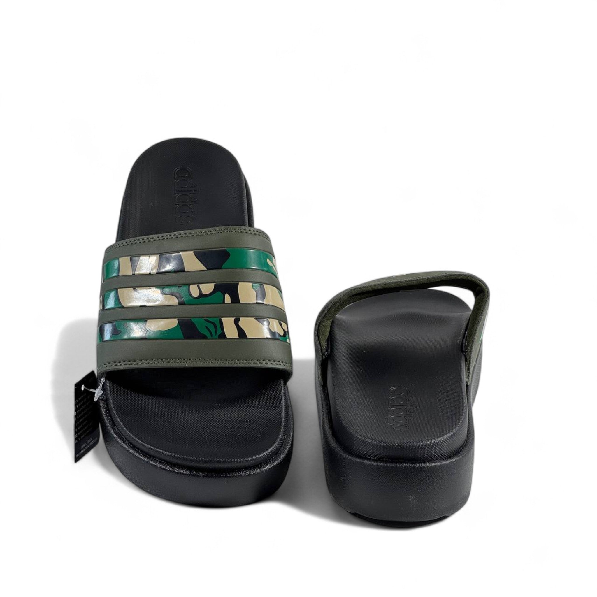 🪖 Adidas Camo Stripes Platform Slippers – Army Green Streetwear Style 💚🖤