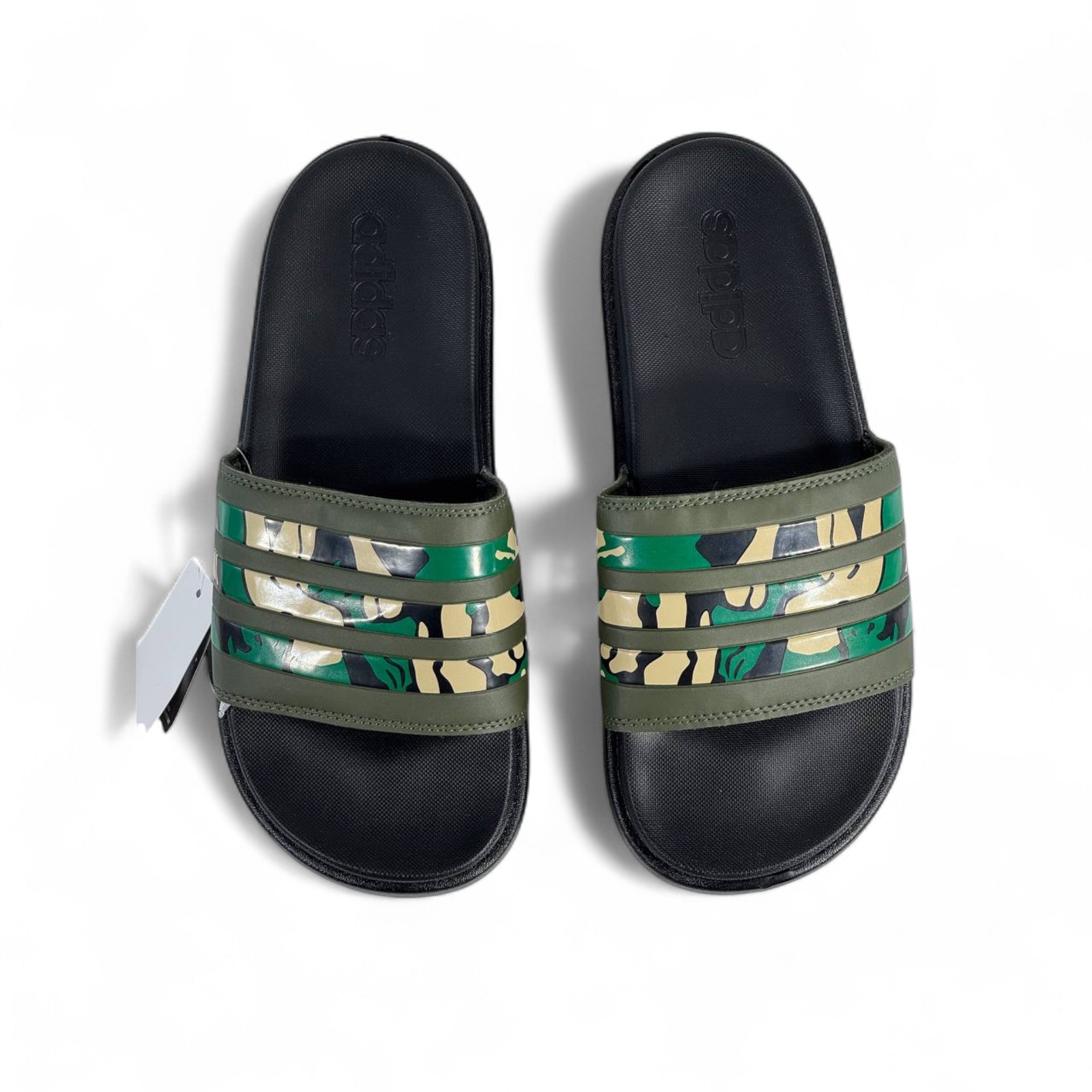 🪖 Adidas Camo Stripes Platform Slippers – Army Green Streetwear Style 💚🖤