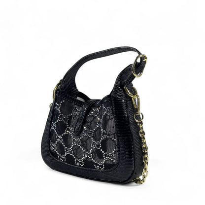 ✨ Gucci Black Crystal Horsebit Shoulder Bag – Sparkle in Style