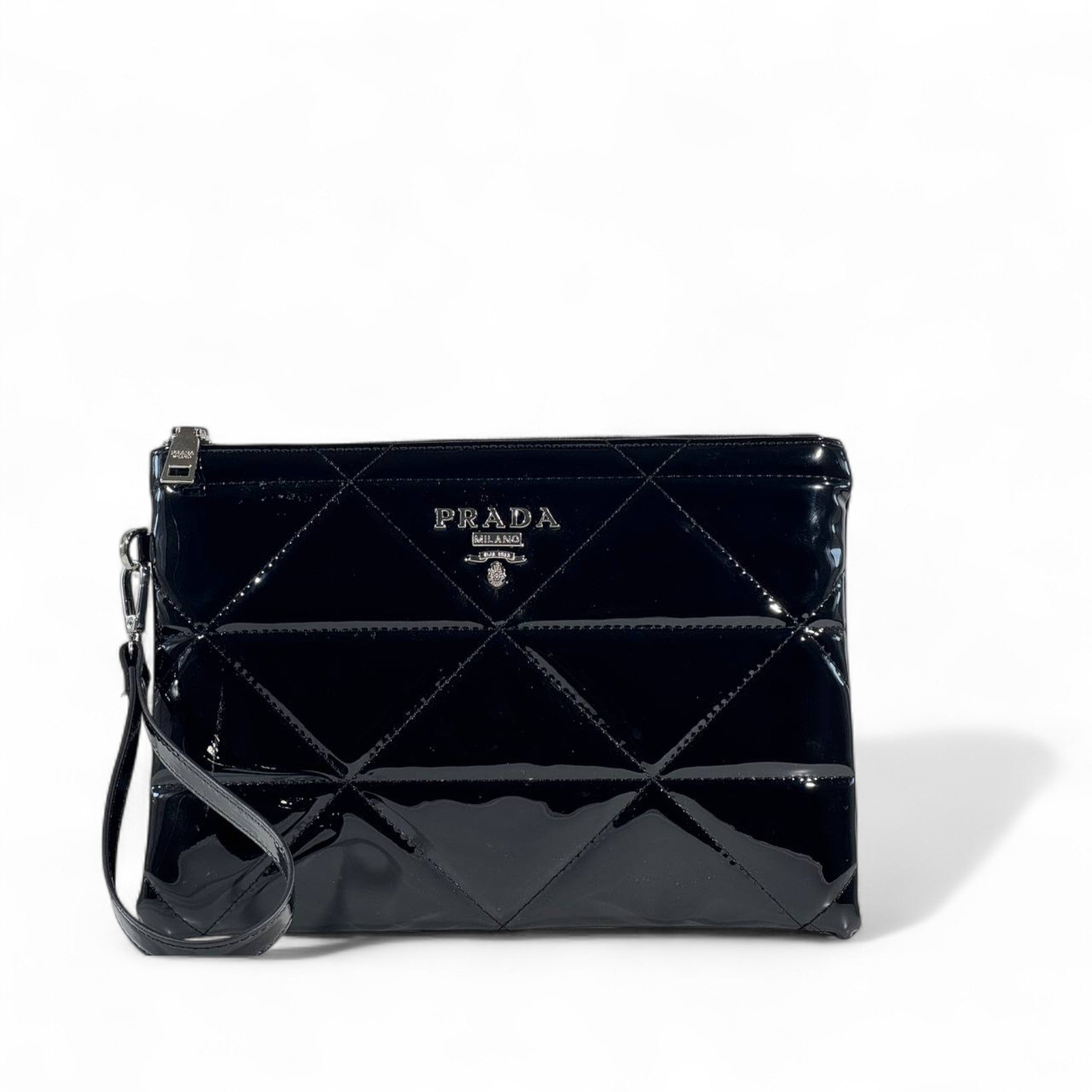 Prada Black Patent Leather Quilted Pouch 🖤✨