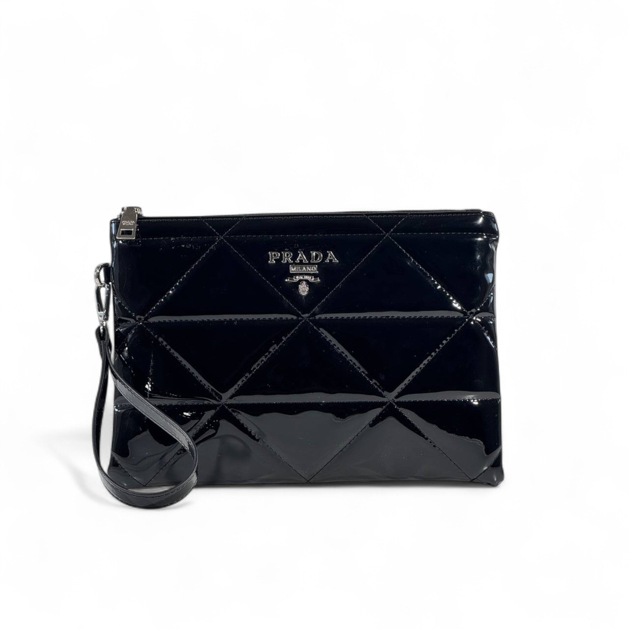 Prada Black Patent Leather Quilted Pouch 🖤✨