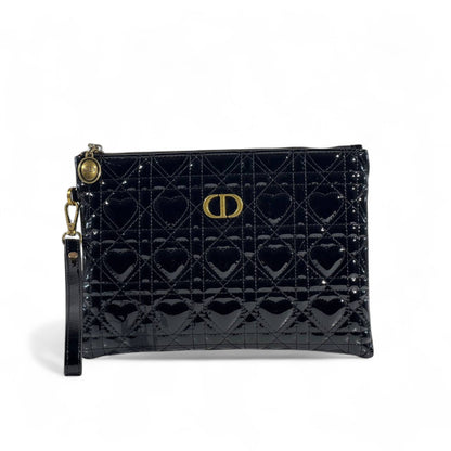 Dior Black Patent Leather Heart Quilted Pouch 🖤✨