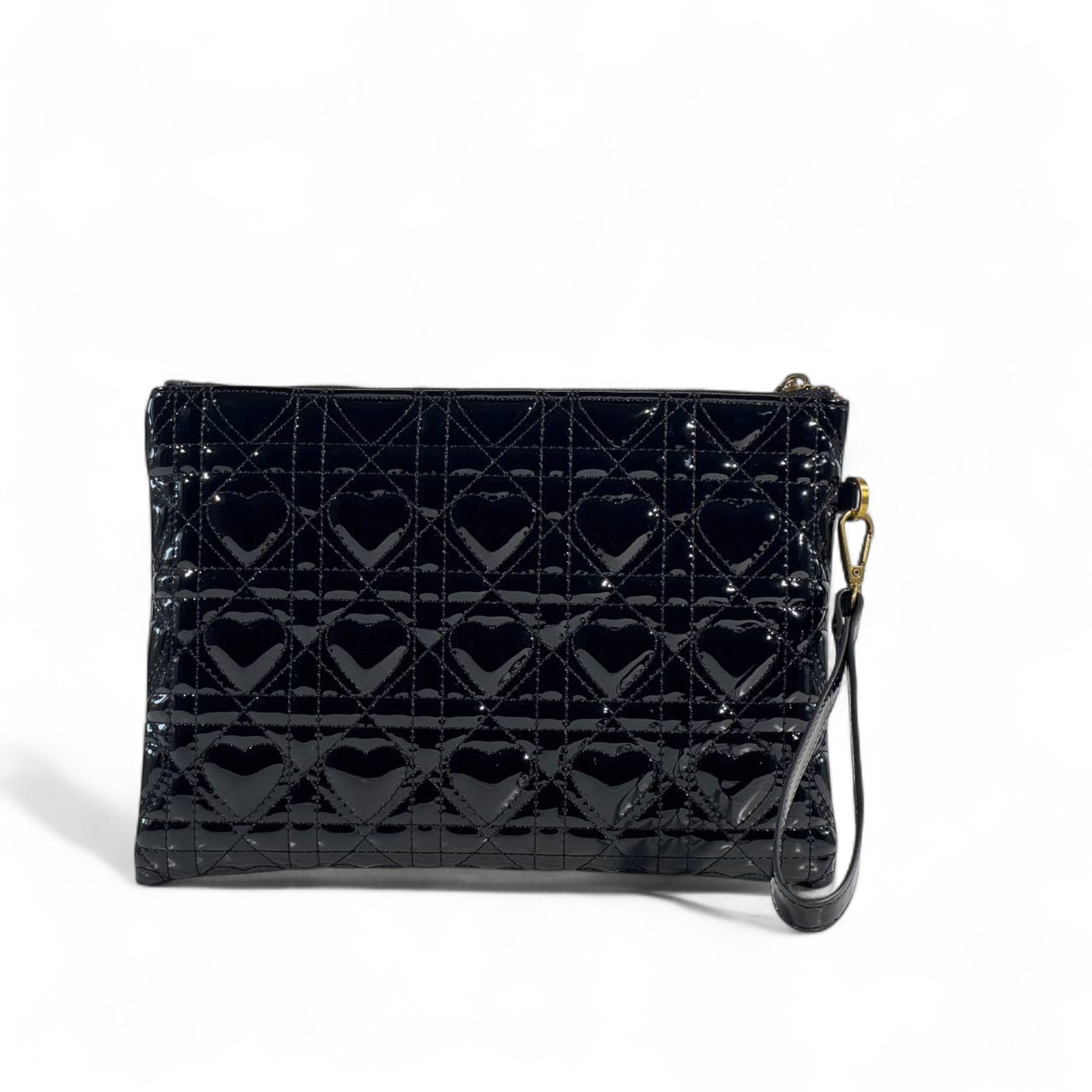 Dior Black Patent Leather Heart Quilted Pouch 🖤✨