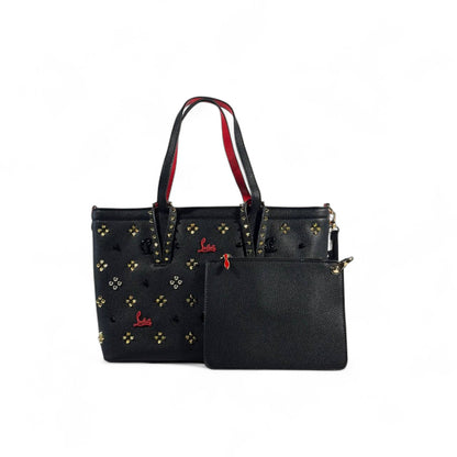 Christian Louboutin Cabata Studded Black Tote Bag with Pouch 🖤✨👠