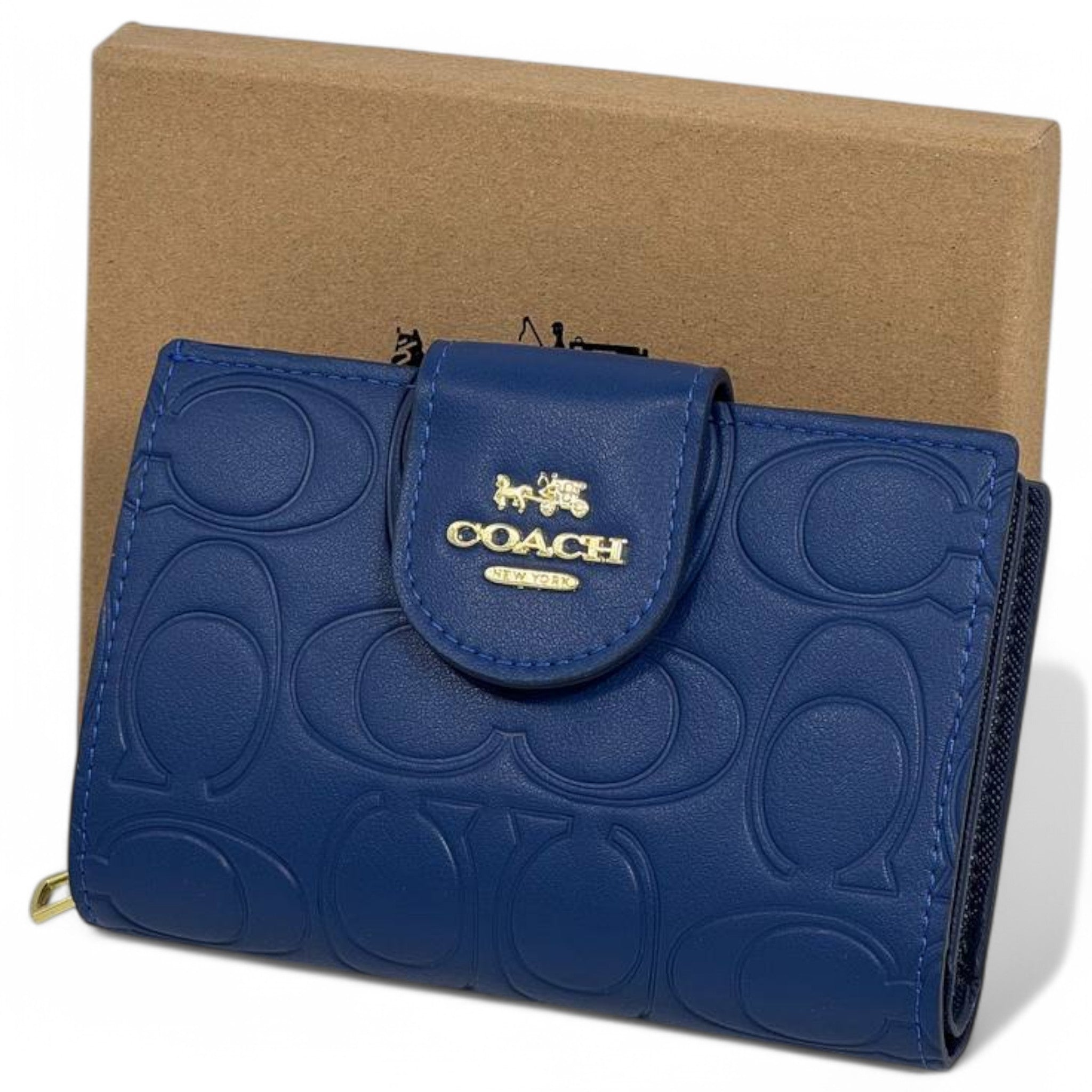Coach Embossed Signature Blue Leather Wallet