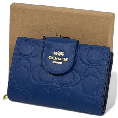 Coach Embossed Signature Blue Leather Wallet