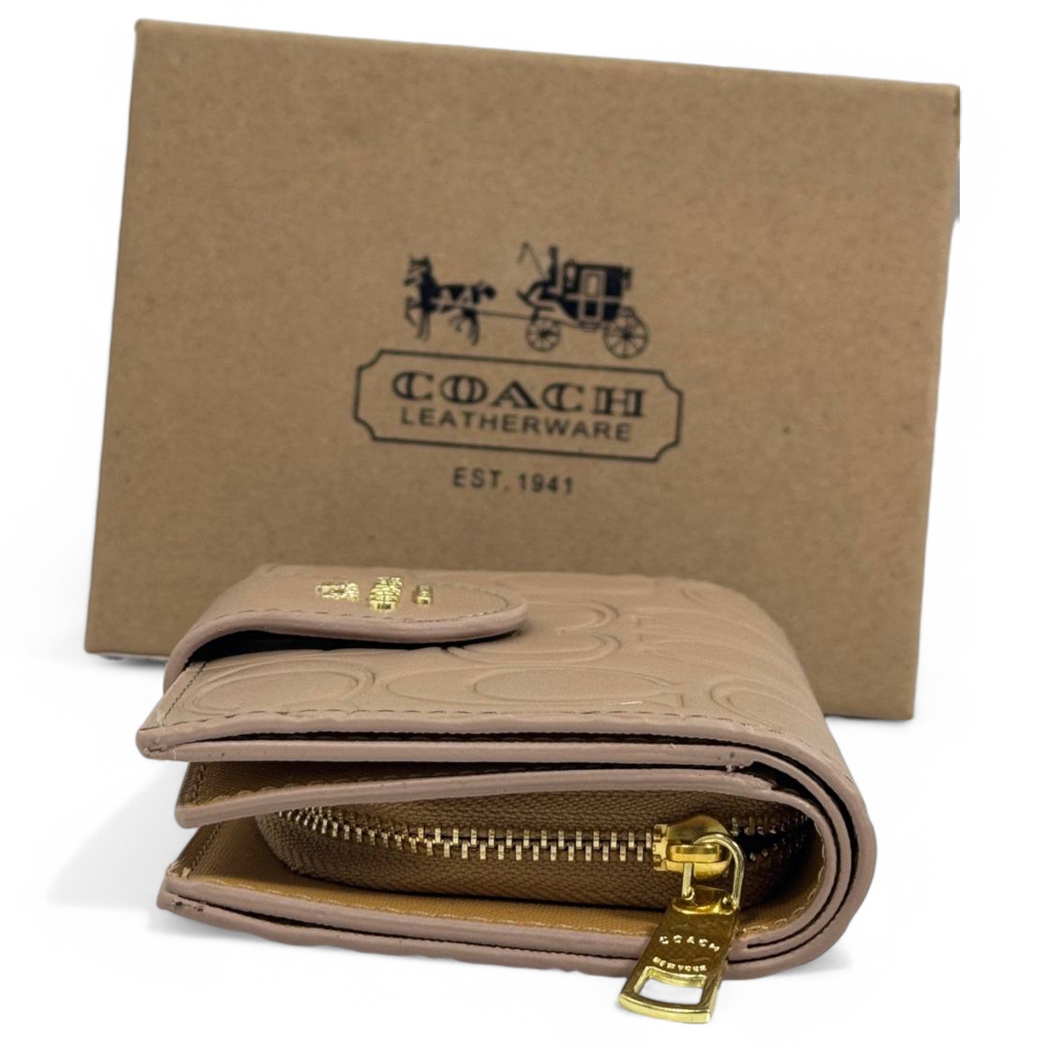 Coach Embossed Signature Tan Leather Wallet