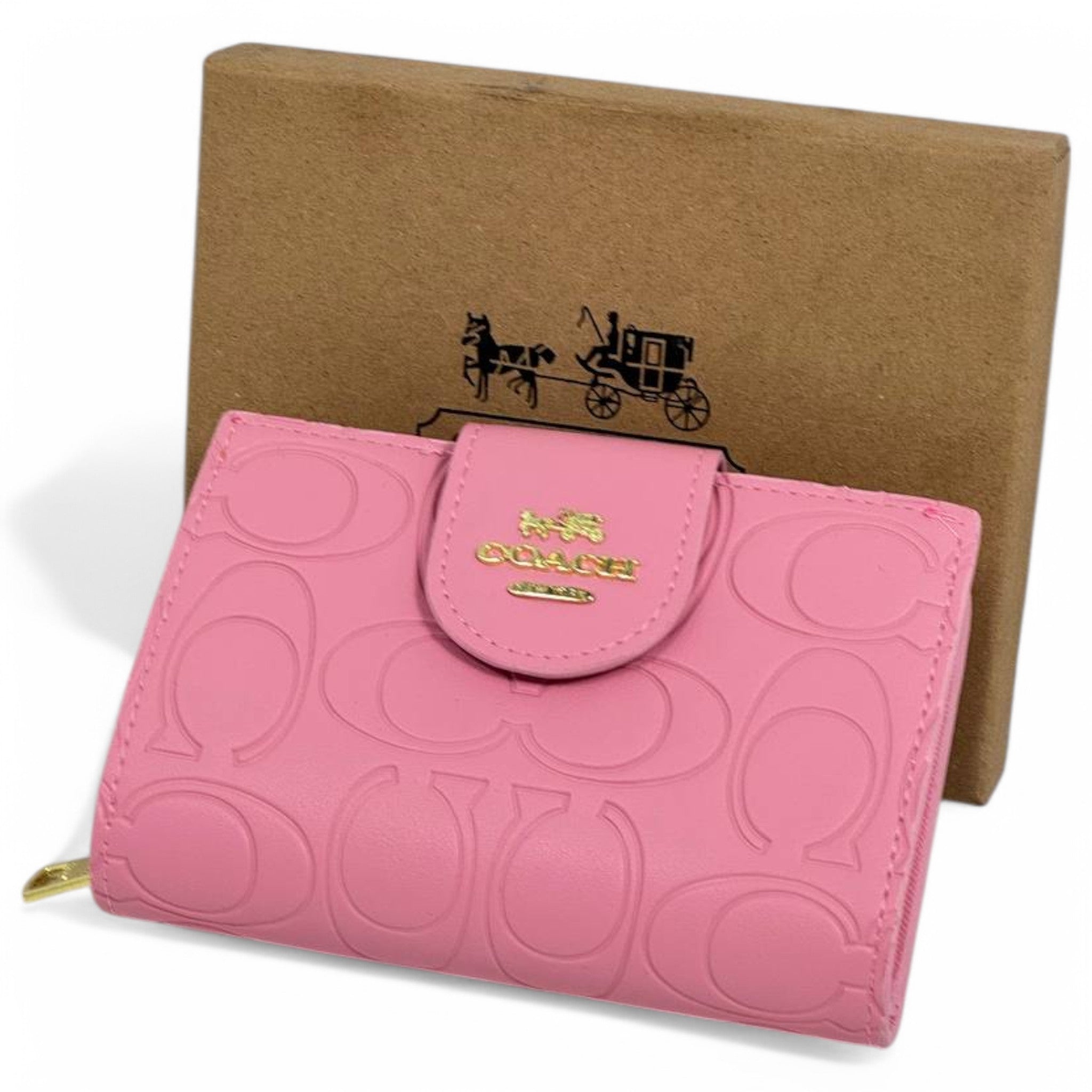 Coach Embossed Signature Pink Leather Wallet