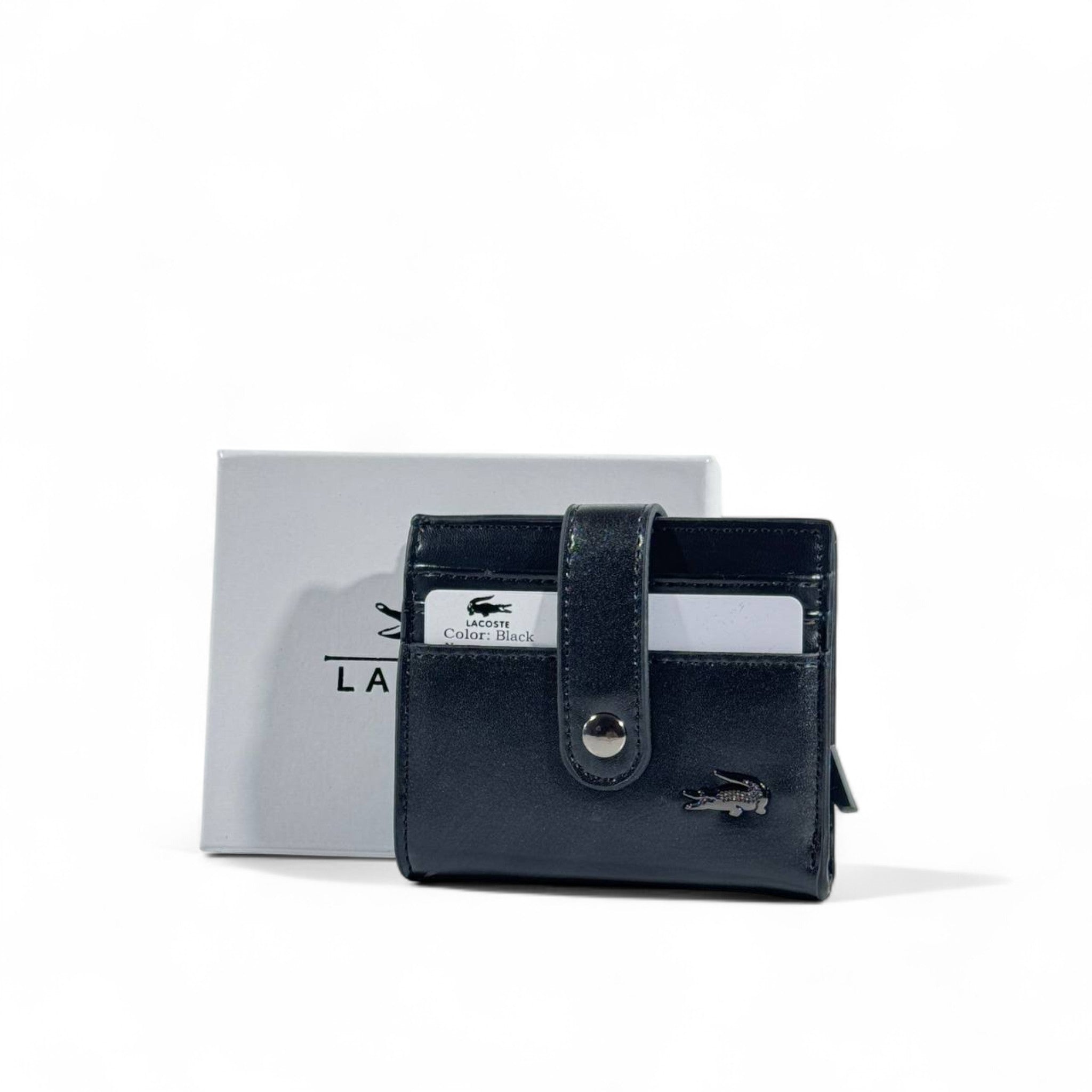 🐊 Lacoste Black Leather Snap Wallet – Secure & Stylish