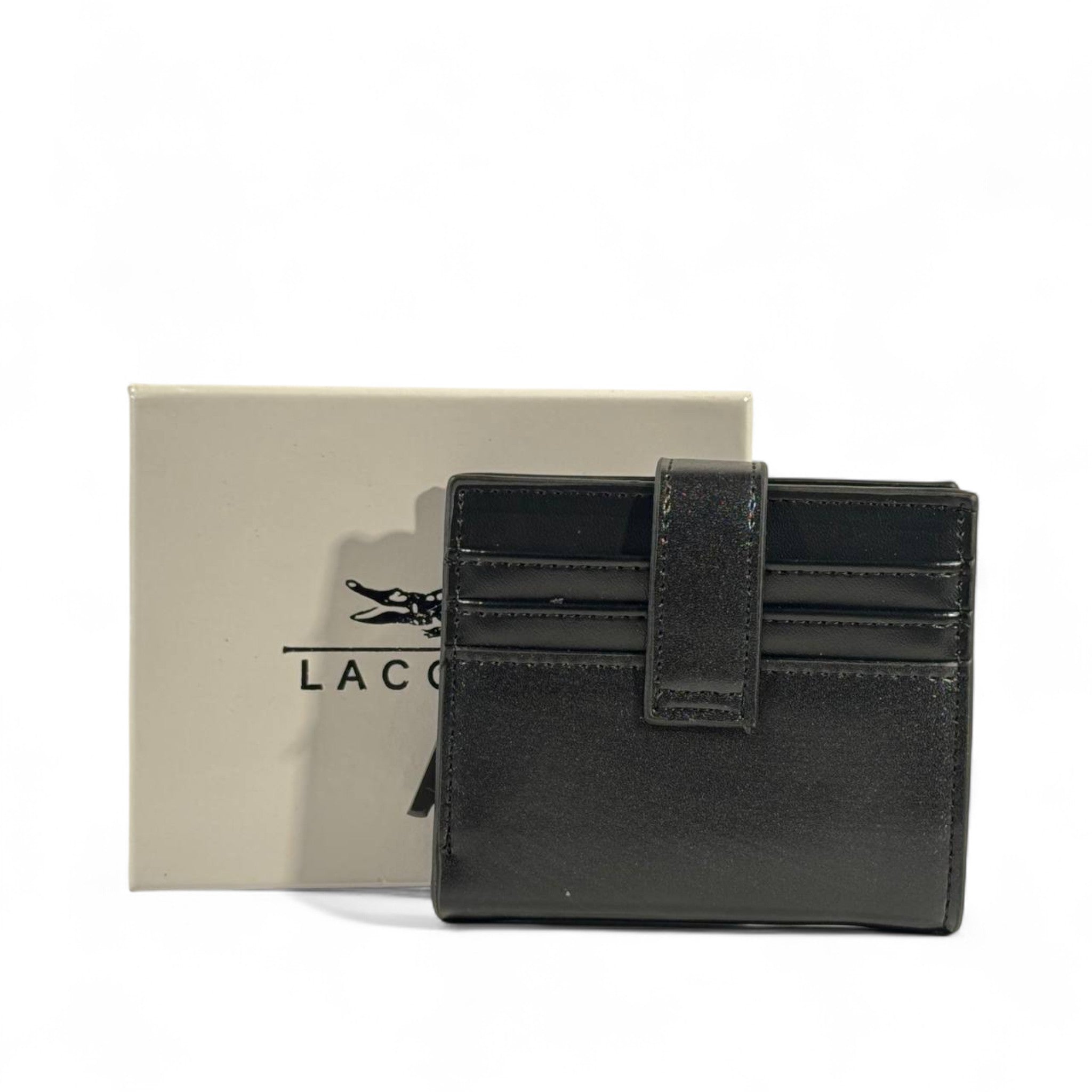 🐊 Lacoste Black Leather Snap Wallet – Secure & Stylish