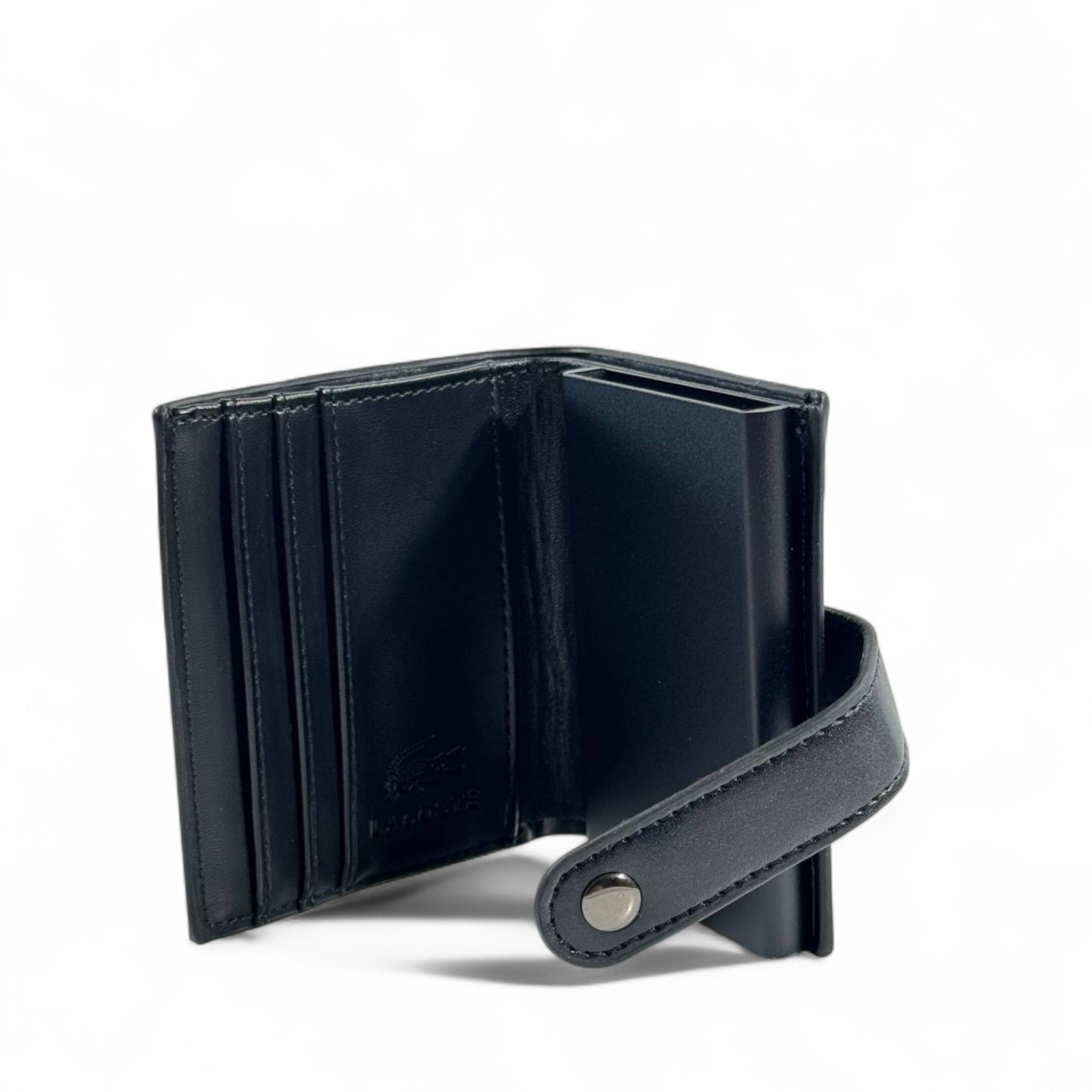 🐊 Lacoste Black Leather Snap Wallet – Secure & Stylish