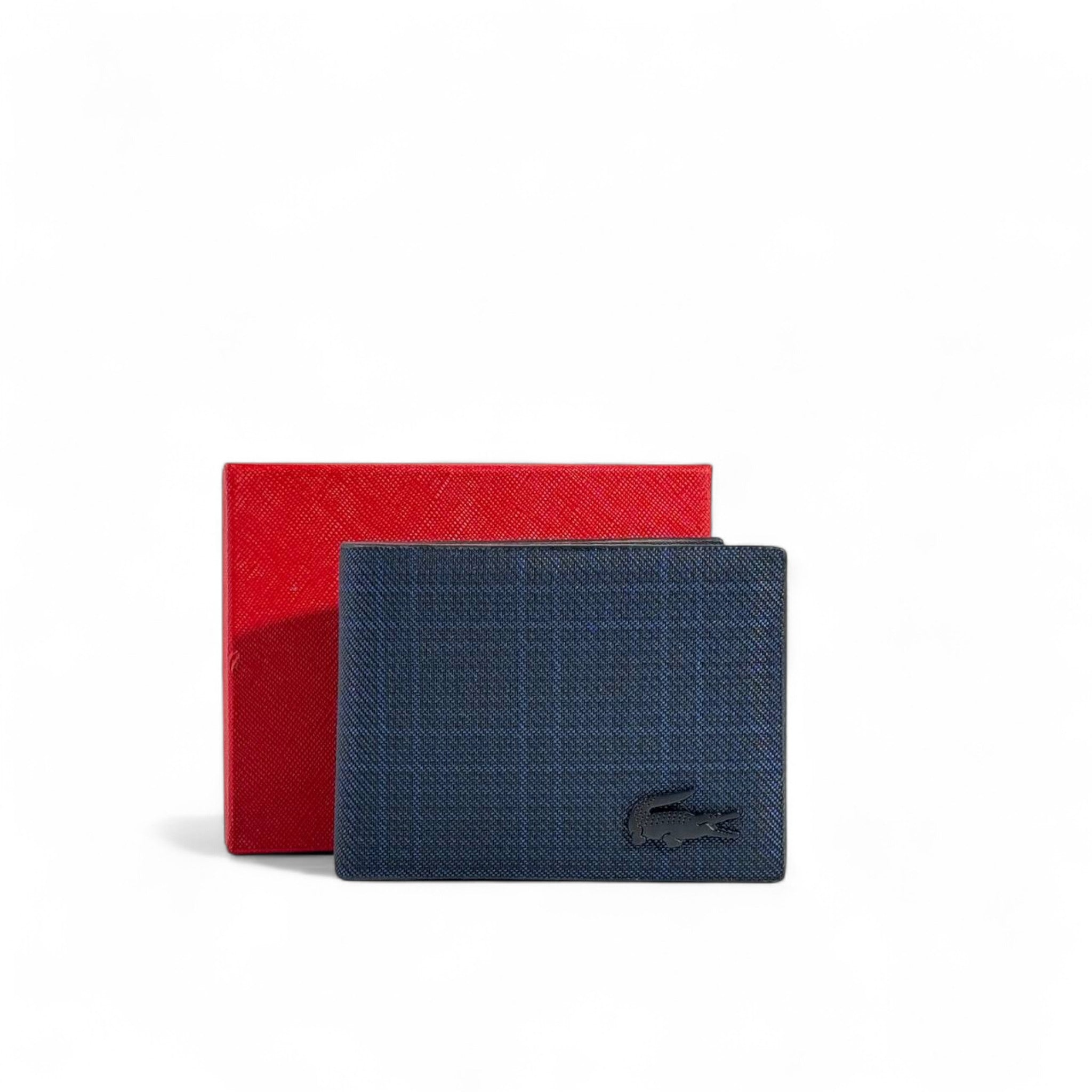 🔵 Lacoste Navy Blue Leather Wallet – Modern Minimalism with a Bold Edge