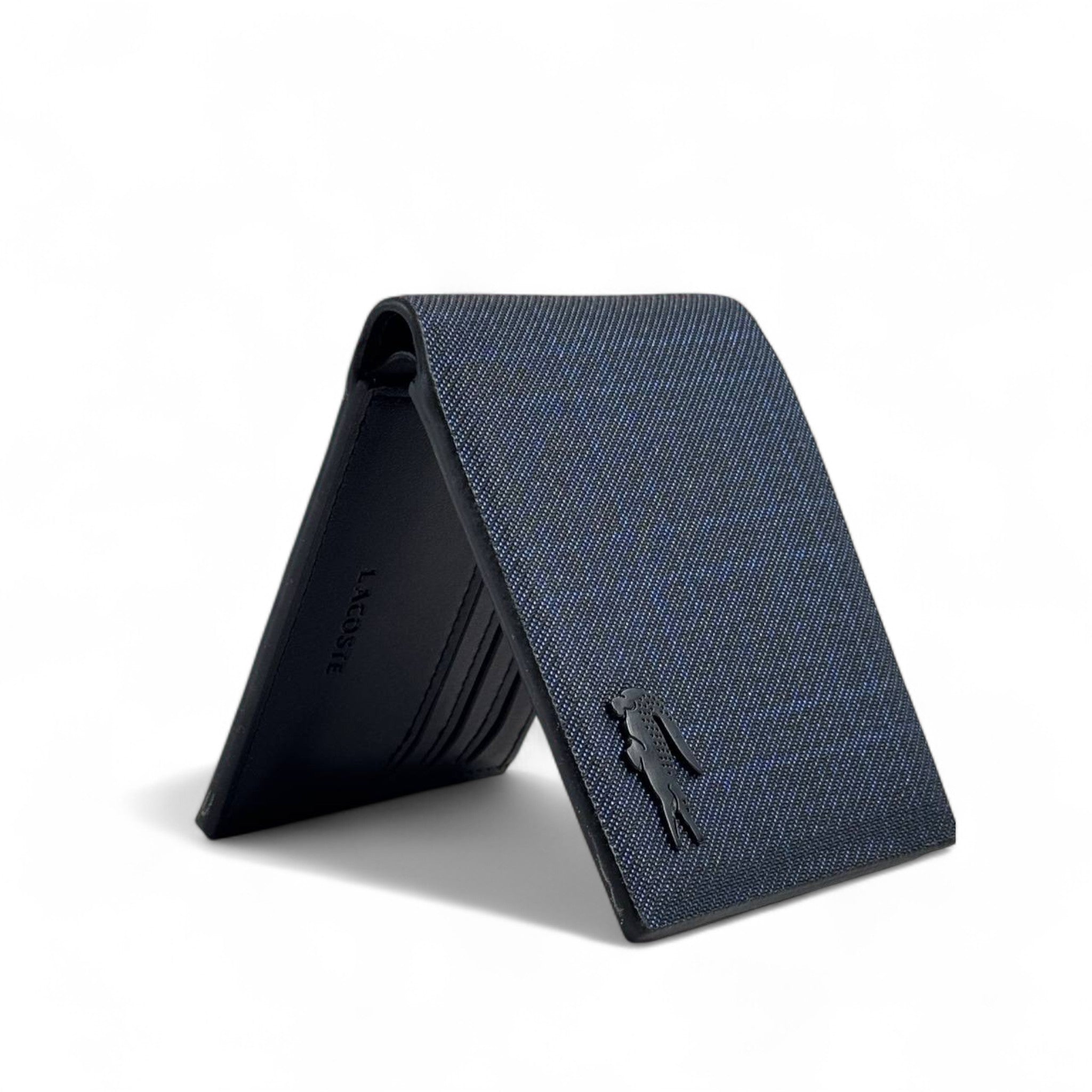 🔵 Lacoste Navy Blue Leather Wallet – Modern Minimalism with a Bold Edge