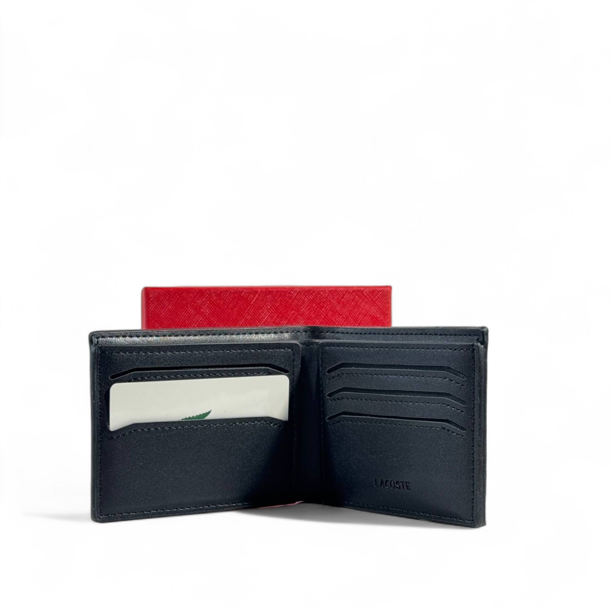 🔵 Lacoste Navy Blue Leather Wallet – Modern Minimalism with a Bold Edge