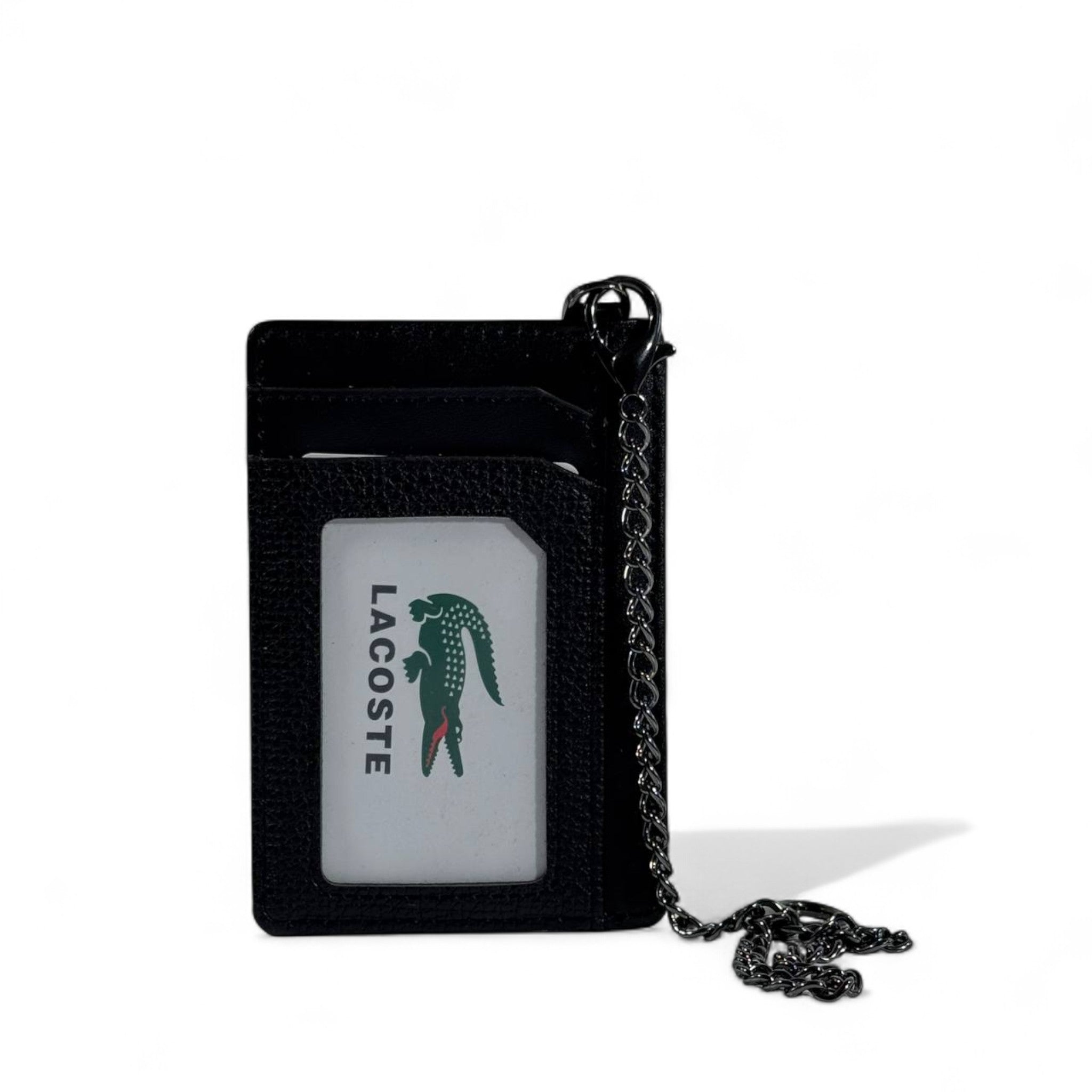 🐊 Lacoste Black Leather Chain Card Holder – Secure, Stylish & Practical