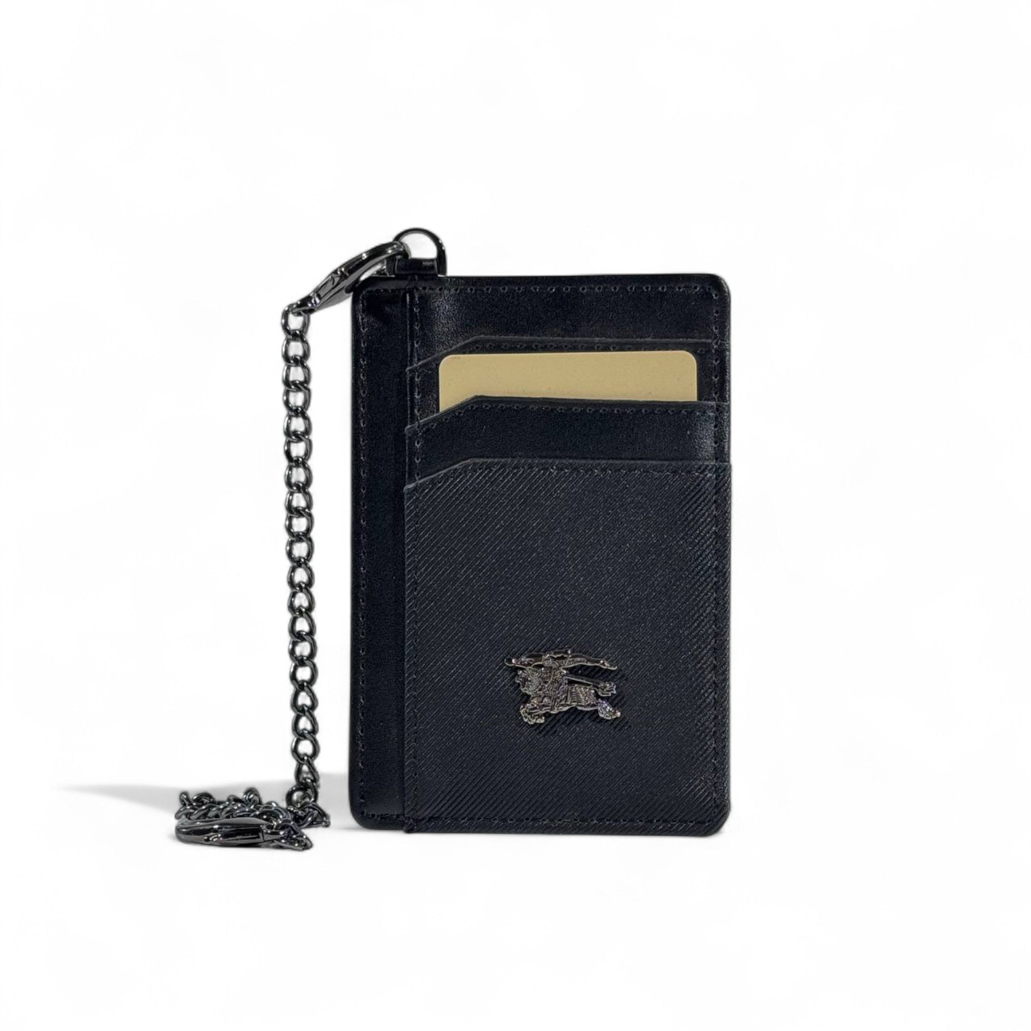⚫ Burberry Black Leather Chain Card Holder – Iconic British Luxury with Modern Utility