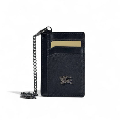 ⚫ Burberry Black Leather Chain Card Holder – Iconic British Luxury with Modern Utility