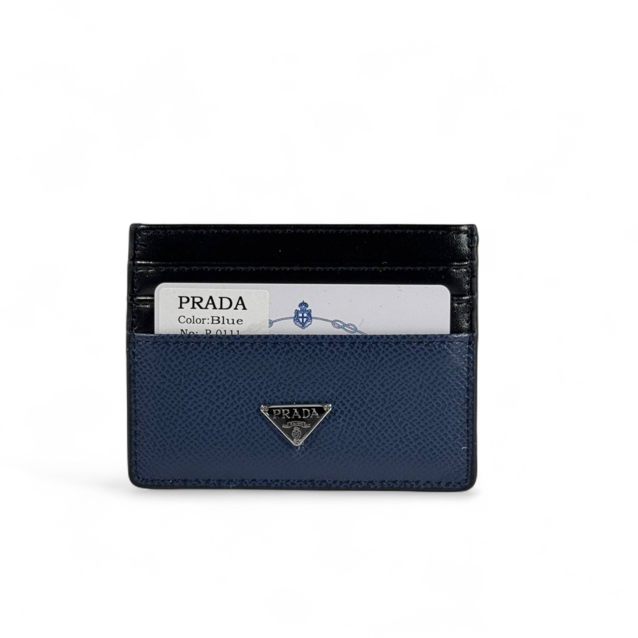 🔵 Prada Blue & Black Leather Card Holder – Bold Italian Elegance