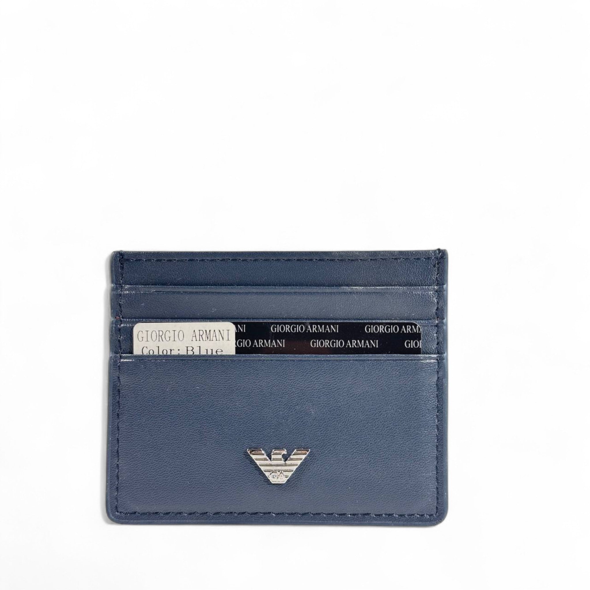 🔵 Giorgio Armani Blue Leather Card Holder – Refined Italian Luxury