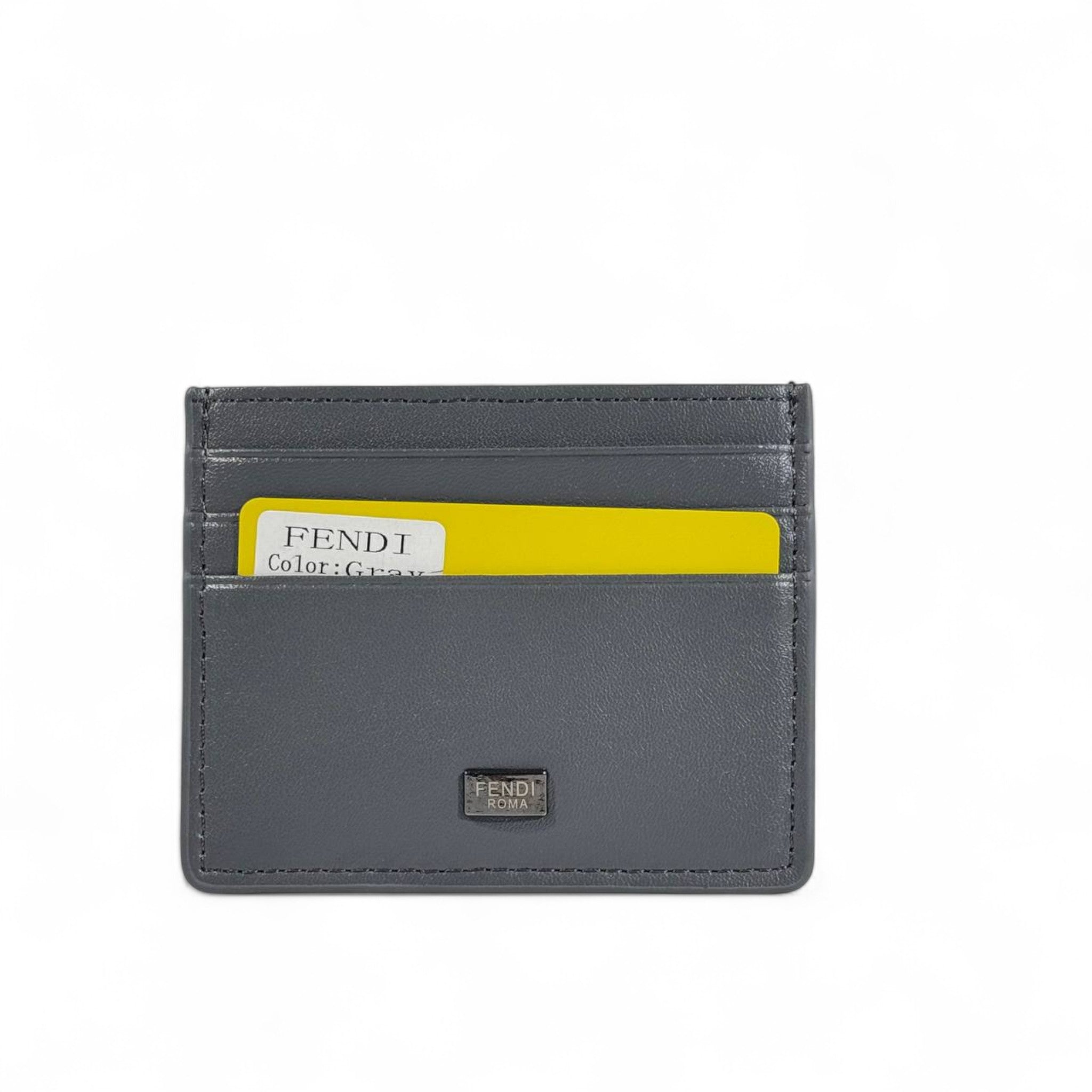 🩶 Fendi Gray Leather Card Holder – Modern Sophistication