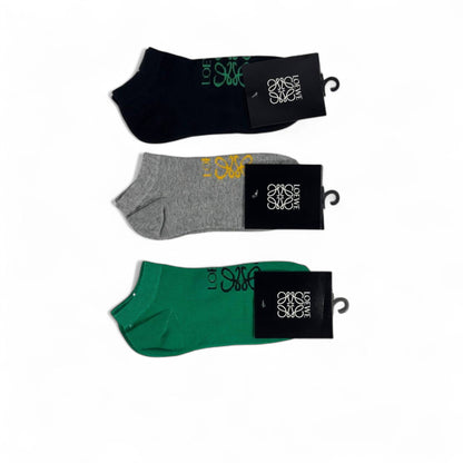 🧦 Loewe Luxury Low-Cut Socks (3-Pack) – Black, Grey & Green